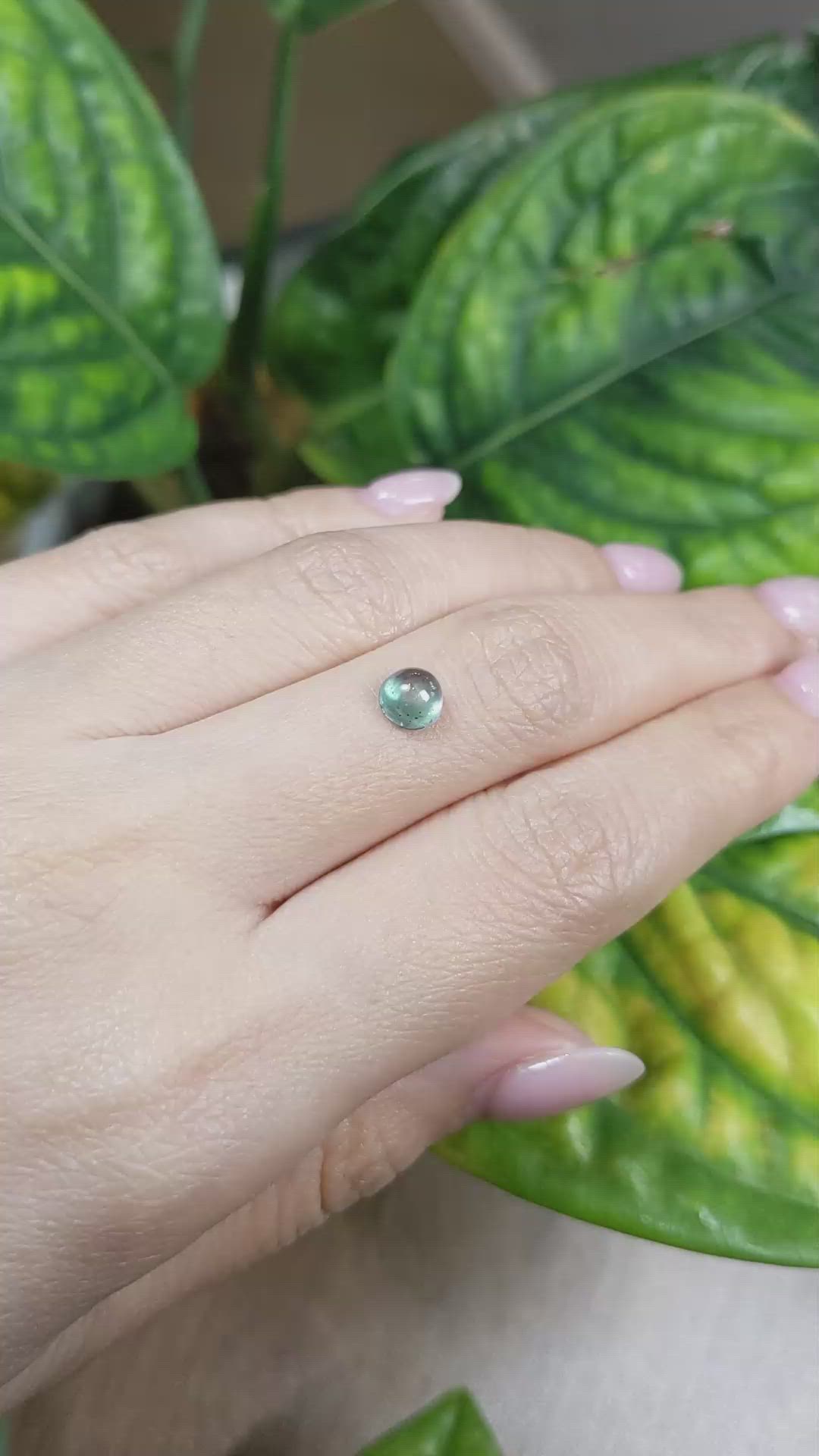 1.31 Ct. Bluish Green Cabochon Sapphire from Montana Size Video