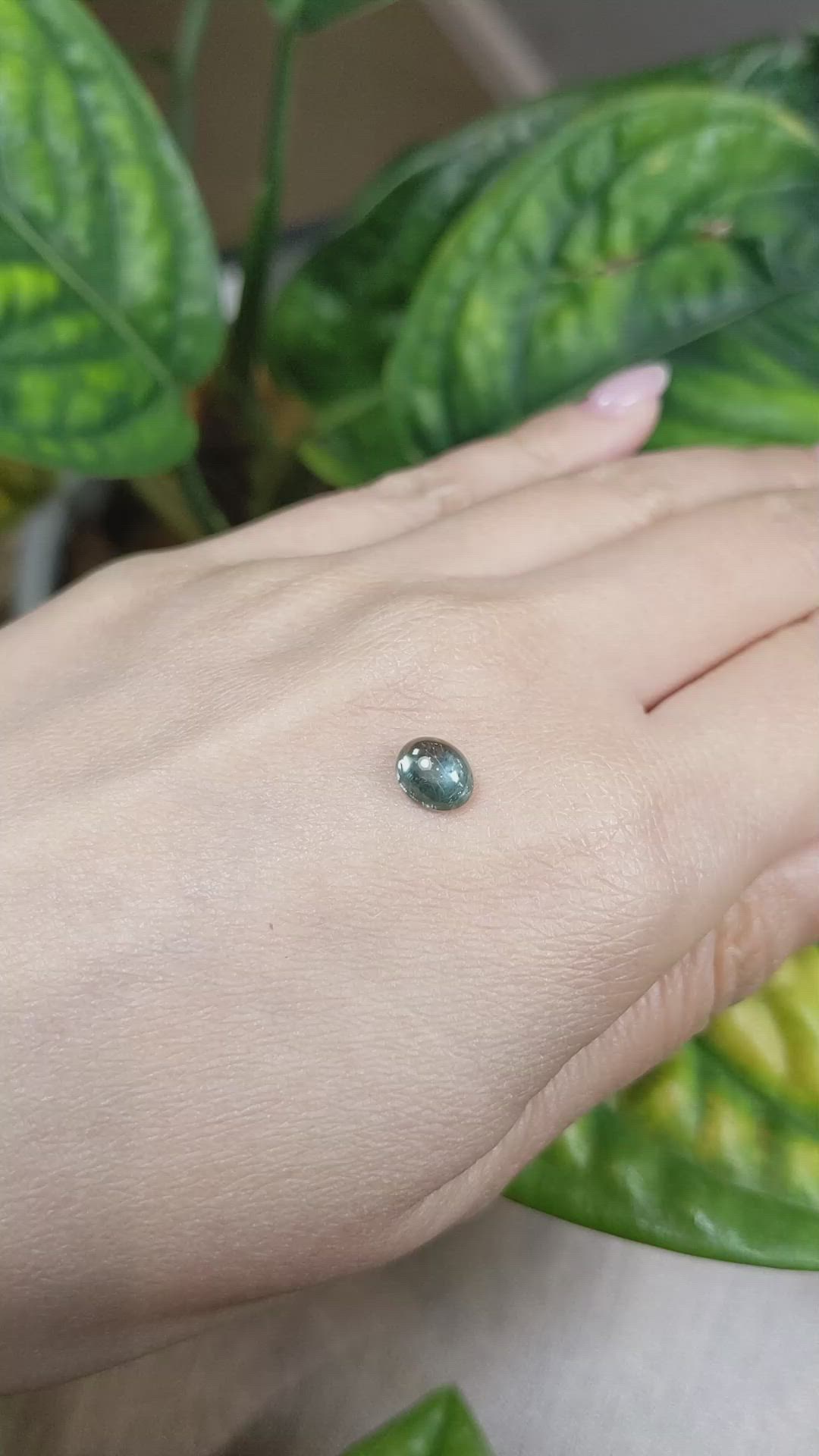 1.63 Ct. Bluish Green Cabochon Sapphire from Montana Size Video