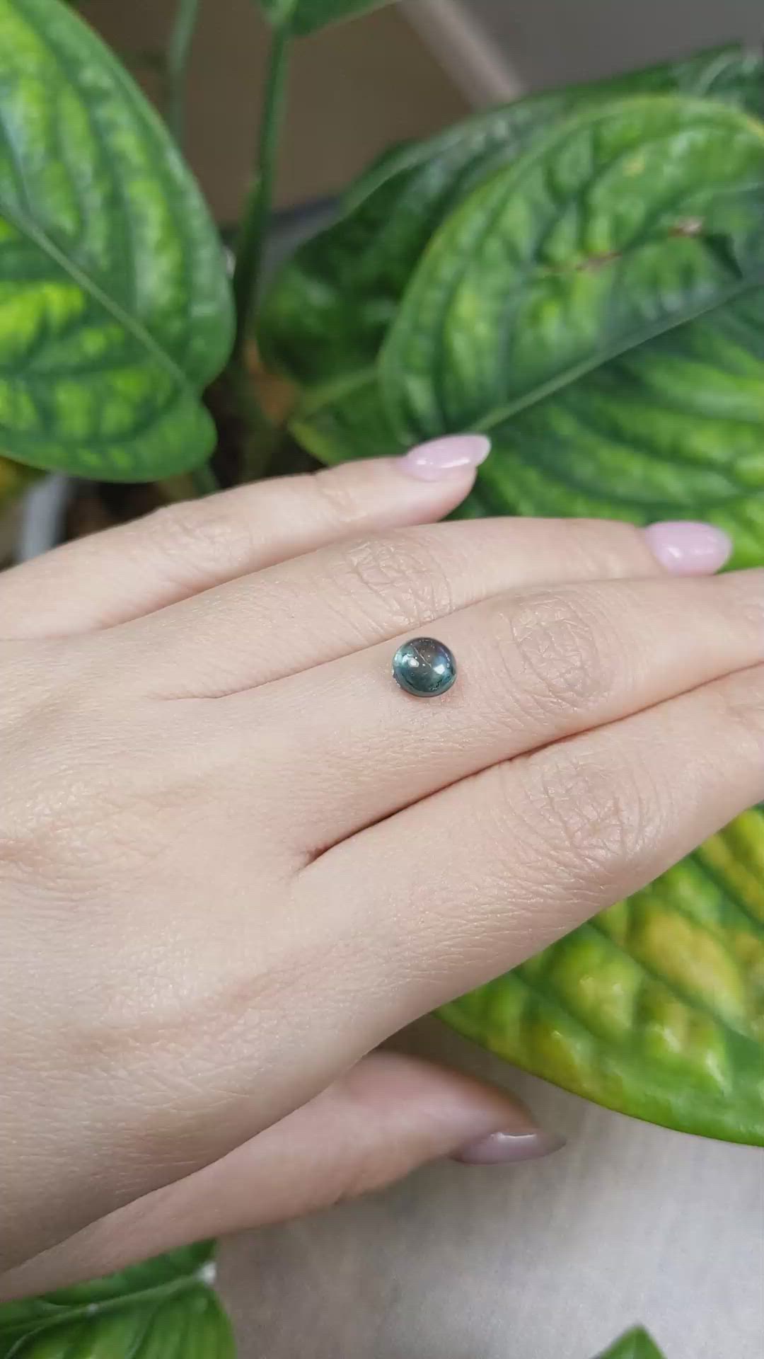 1.77 Ct. Bluish Green Cabochon Sapphire from Montana Size Video
