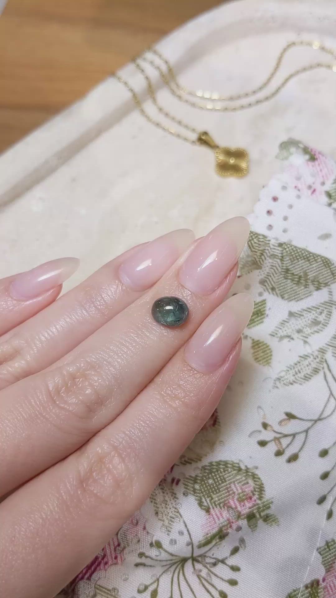 2.87 Ct. Bluish Green Cabochon Sapphire from Montana Size Video