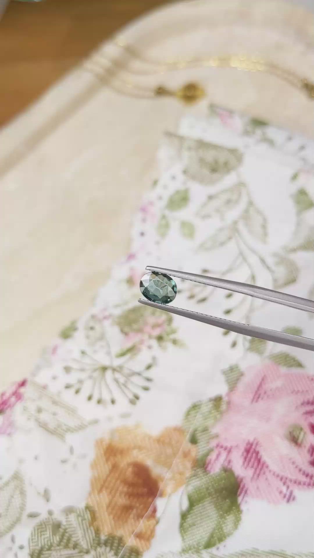 0.97 Ct. Bluish Green Sapphire from Madagascar Size Video