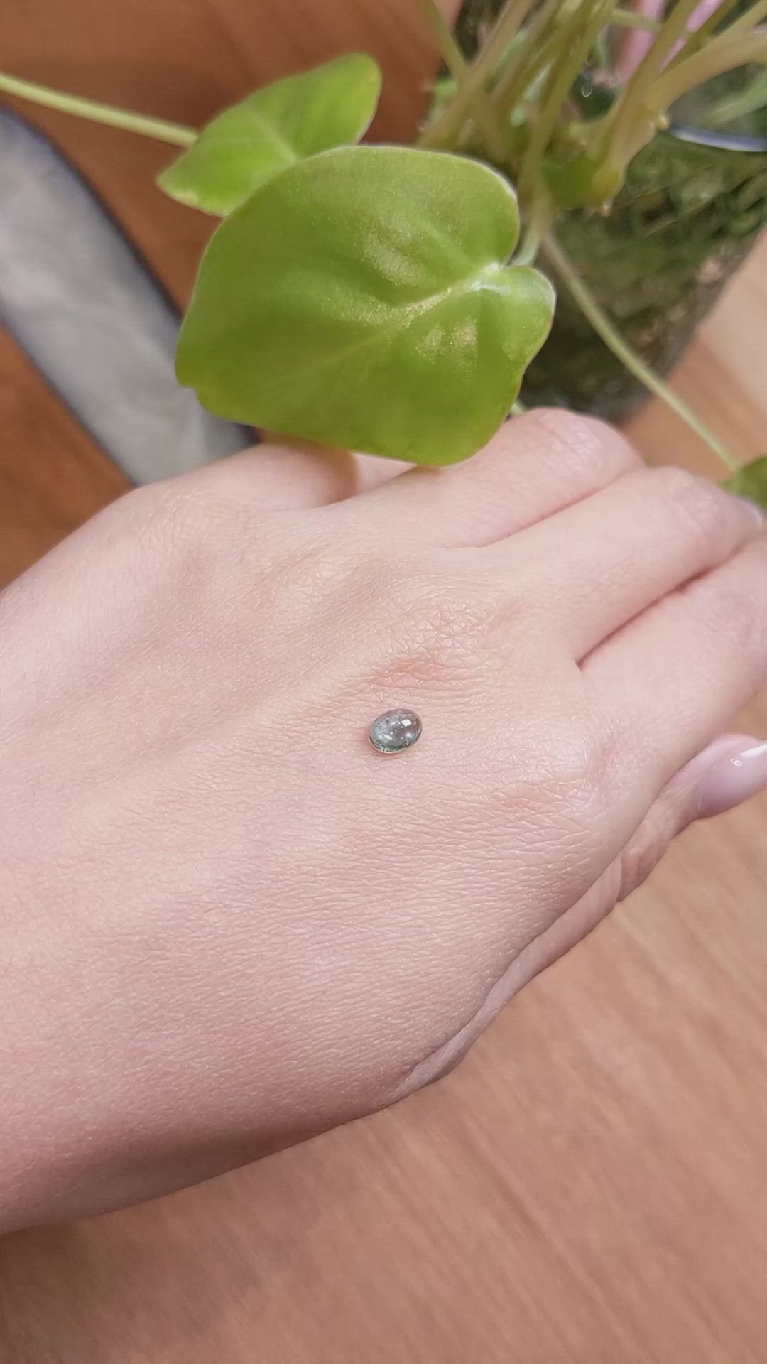 0.80 Ct. Bluish Green Cabochon Sapphire from Montana Size Video