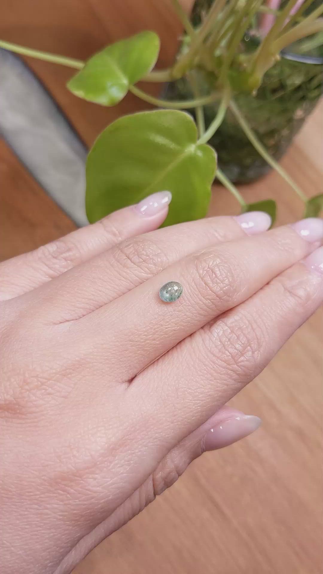 0.82 Ct. Bluish Green Cabochon Sapphire from Montana Size Video