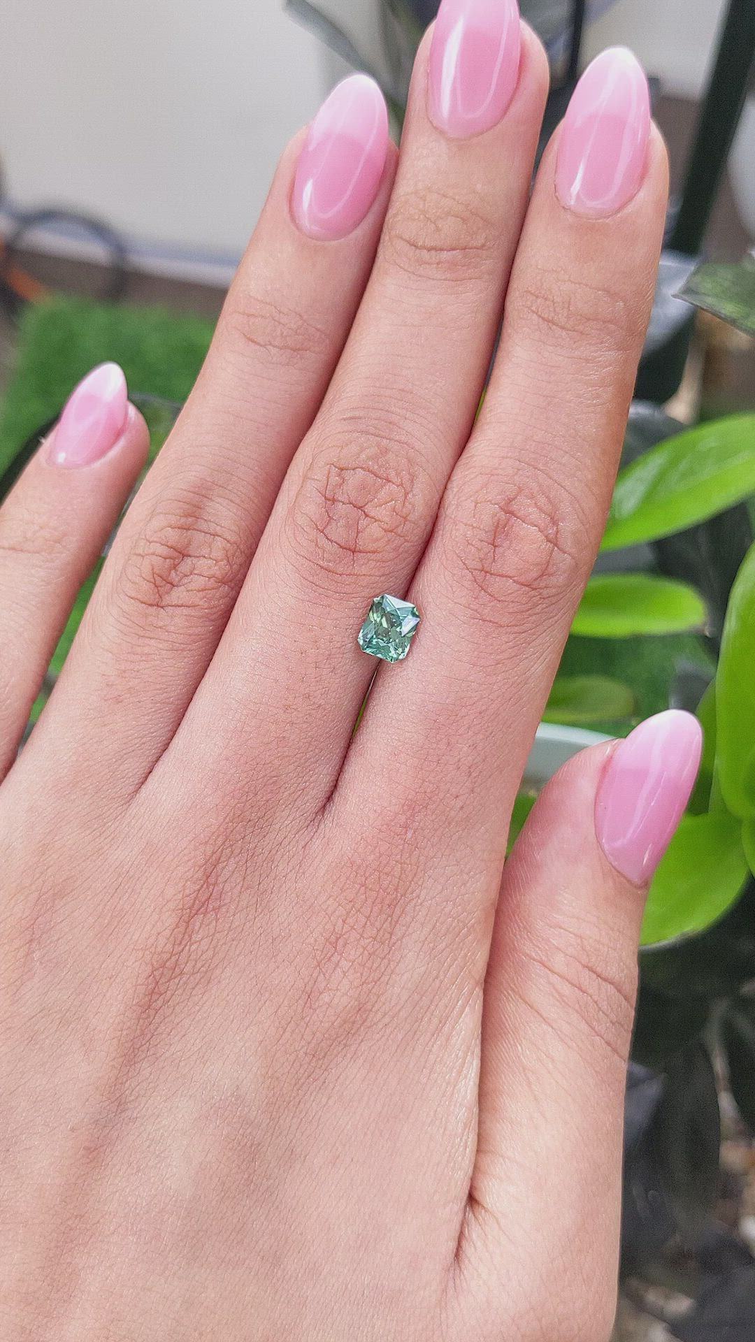 1.33 Ct. Bluish Green Sapphire from Madagascar Size Video