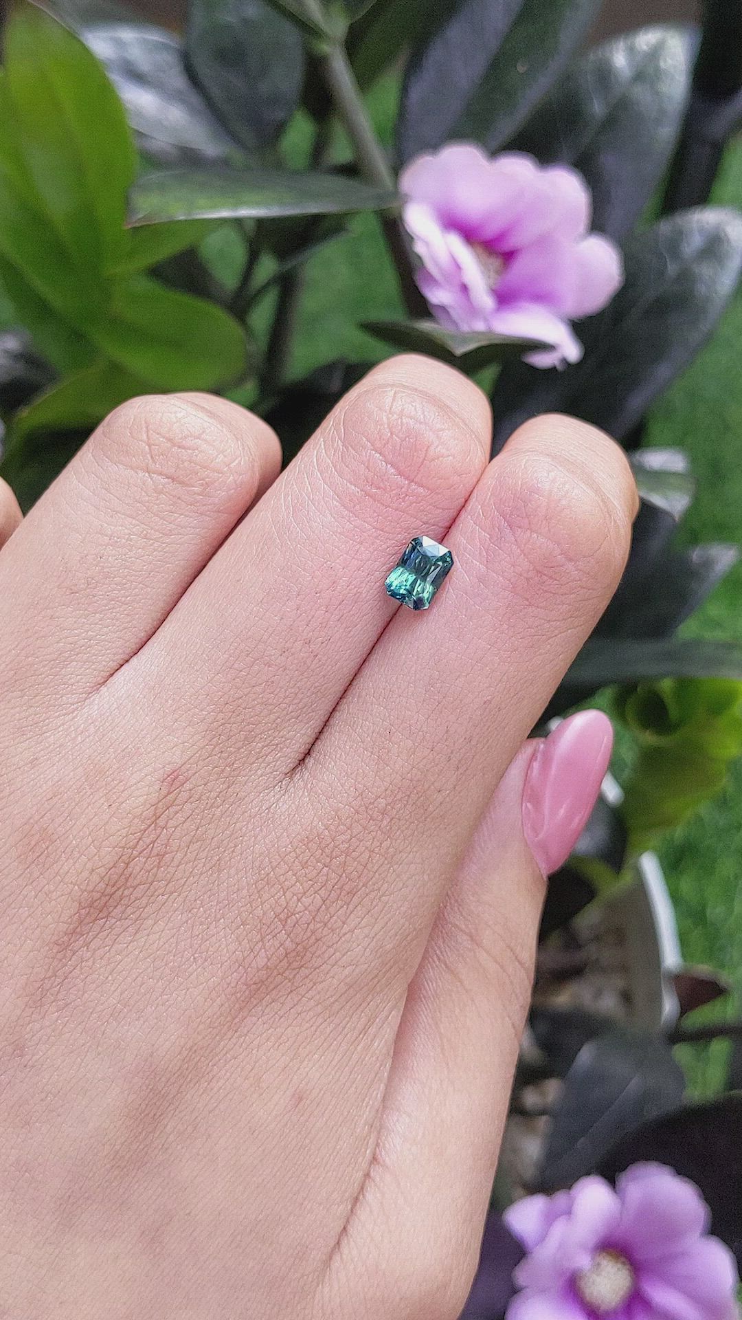 1.56 Ct. Bluish Green Sapphire from Madagascar Size Video