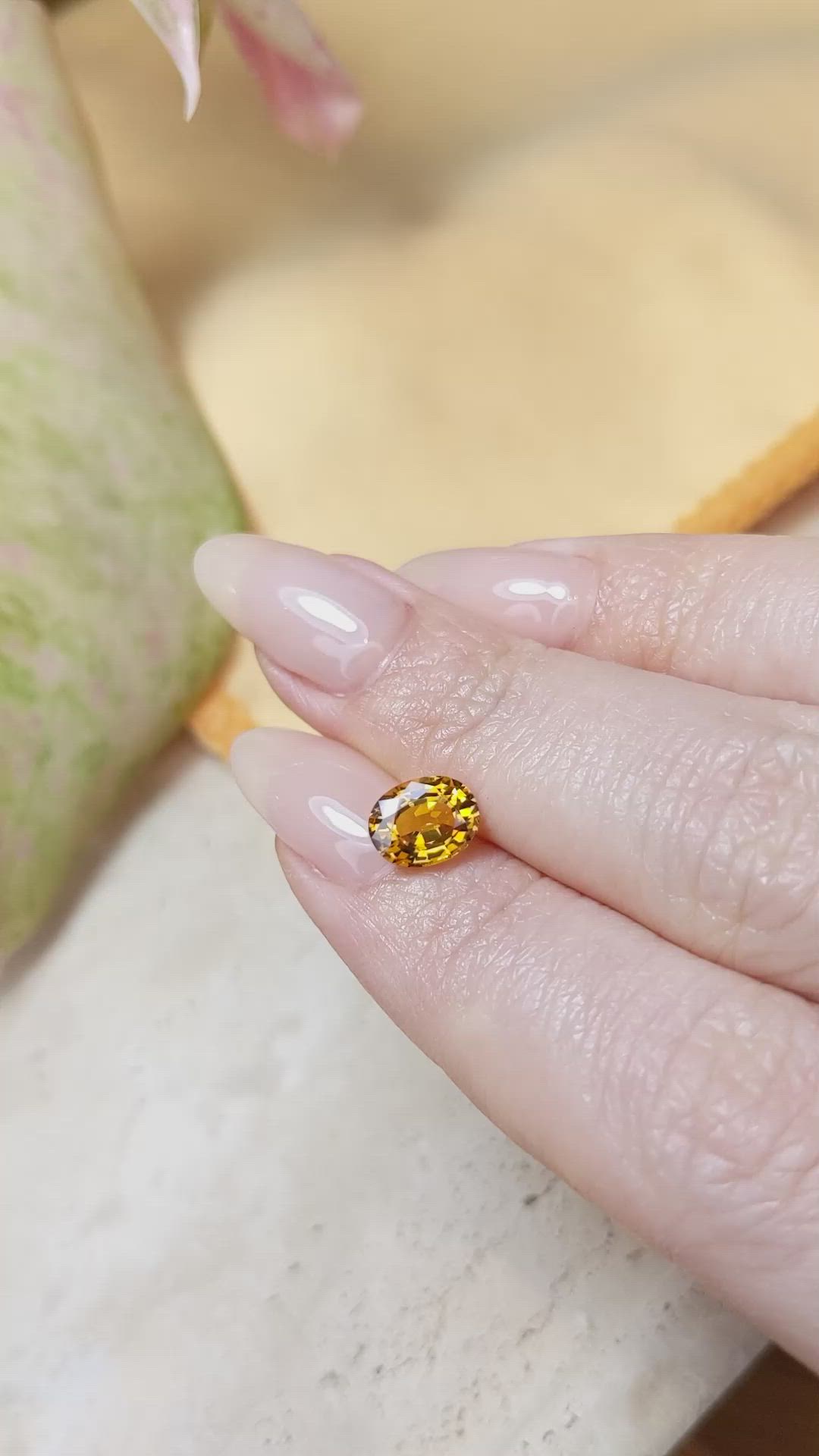 1.68 Ct. Orangish Yellow Sapphire from Ceylon (Sri Lanka) Size Video