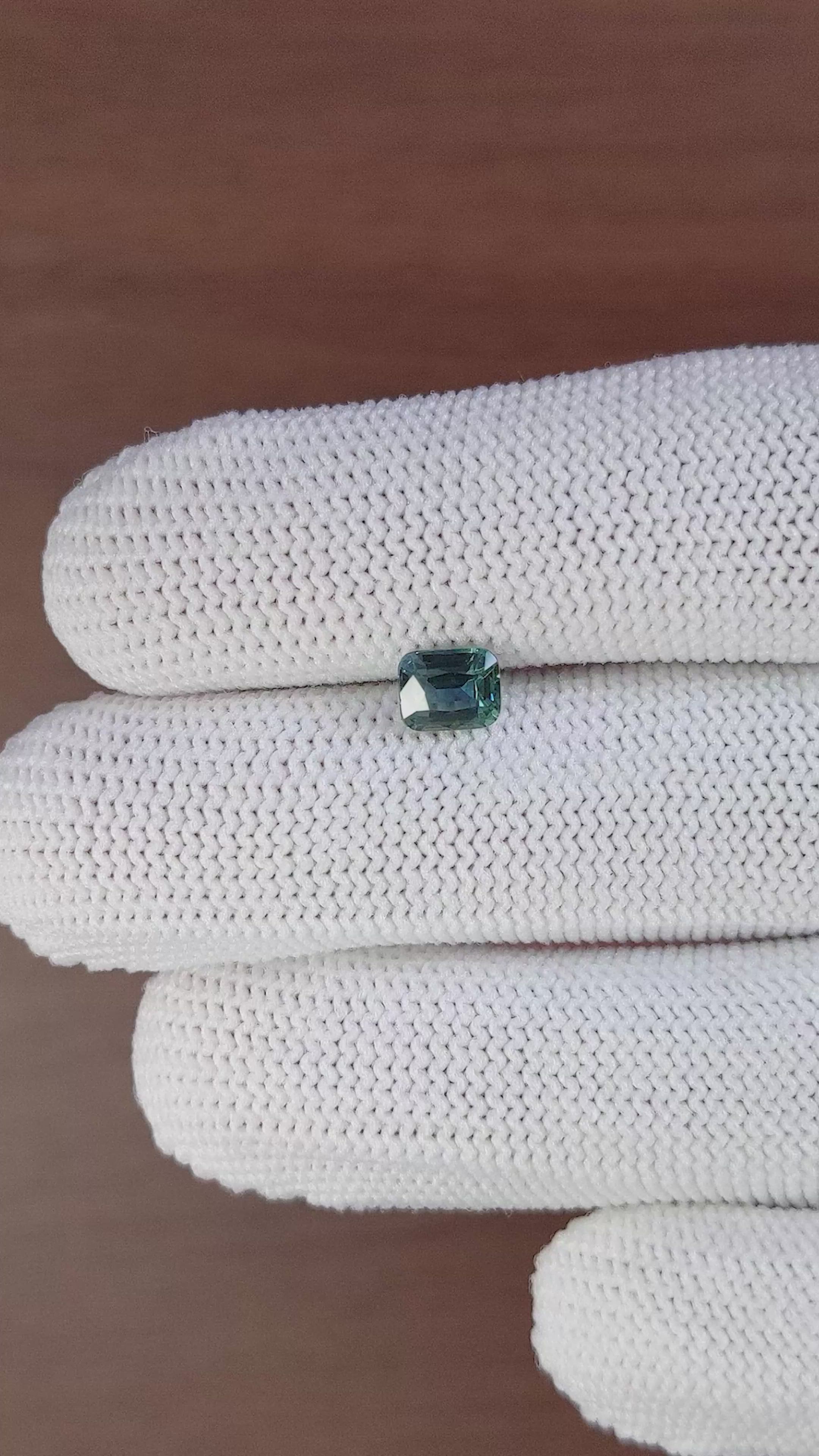 1.04 Ct. Bluish Green Sapphire from Madagascar Size Video