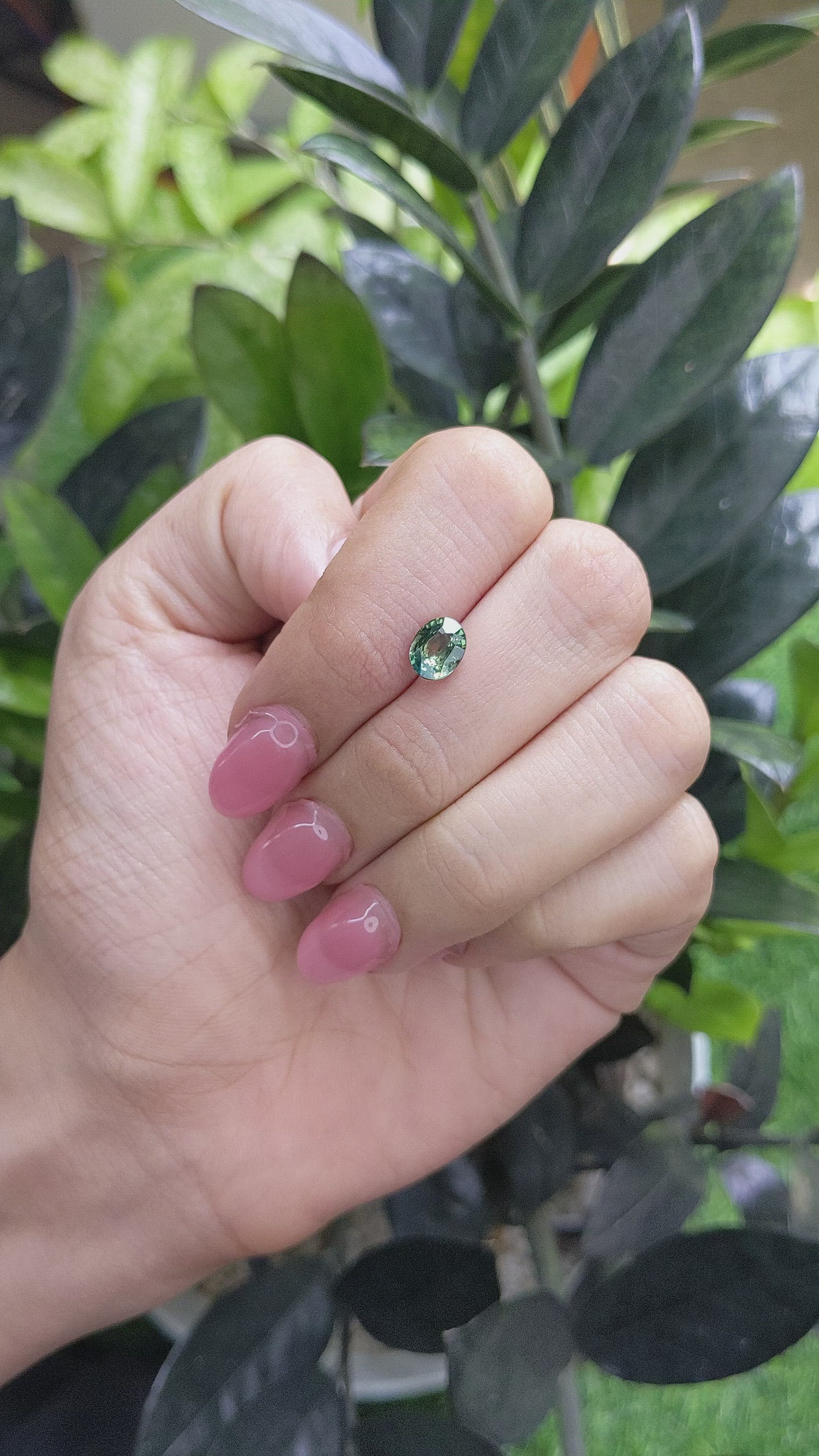 1.55 Ct. Bluish Green Sapphire from Madagascar Size Video