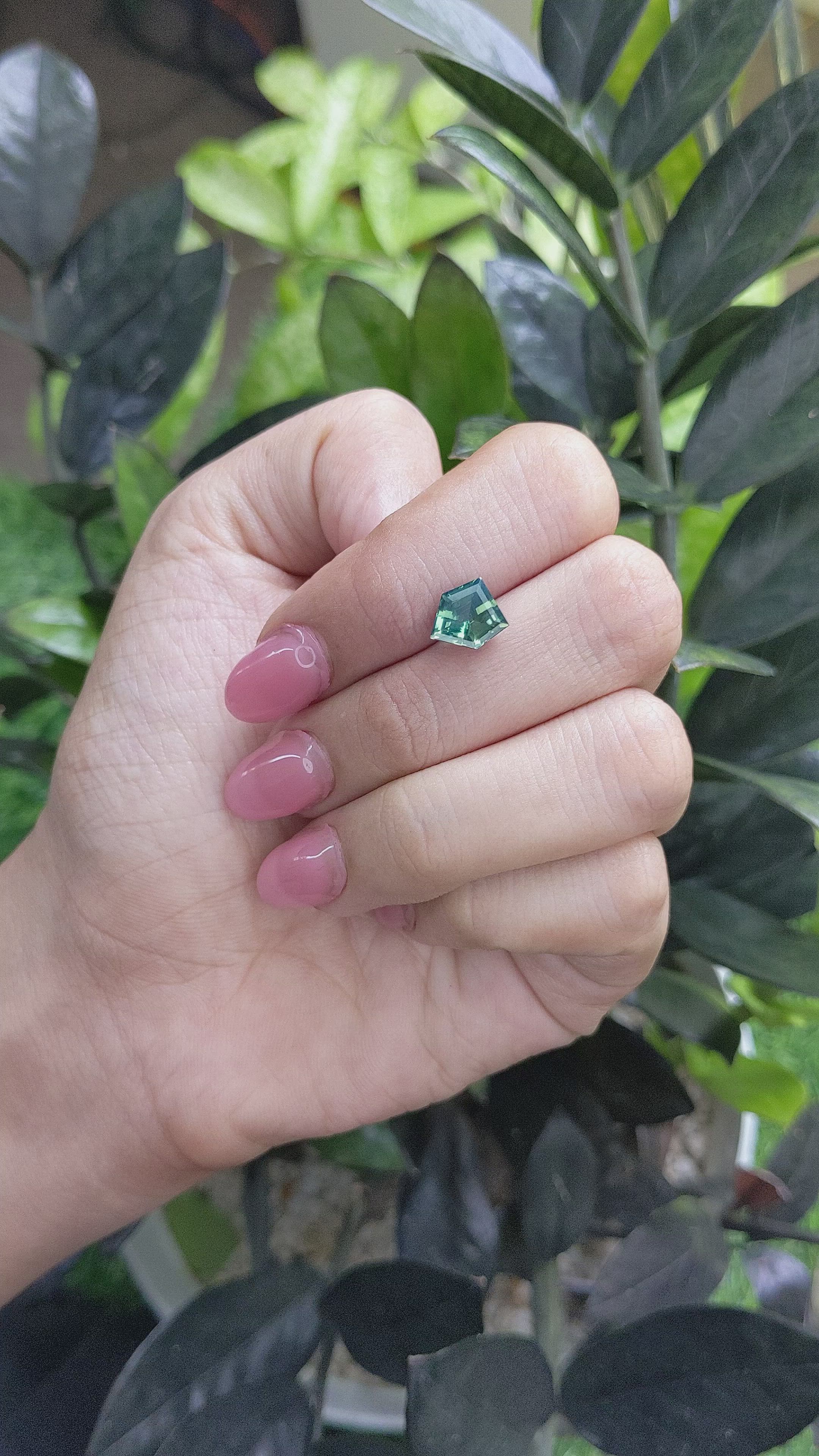 2.11 Ct. Bluish Green Sapphire from Madagascar Size Video