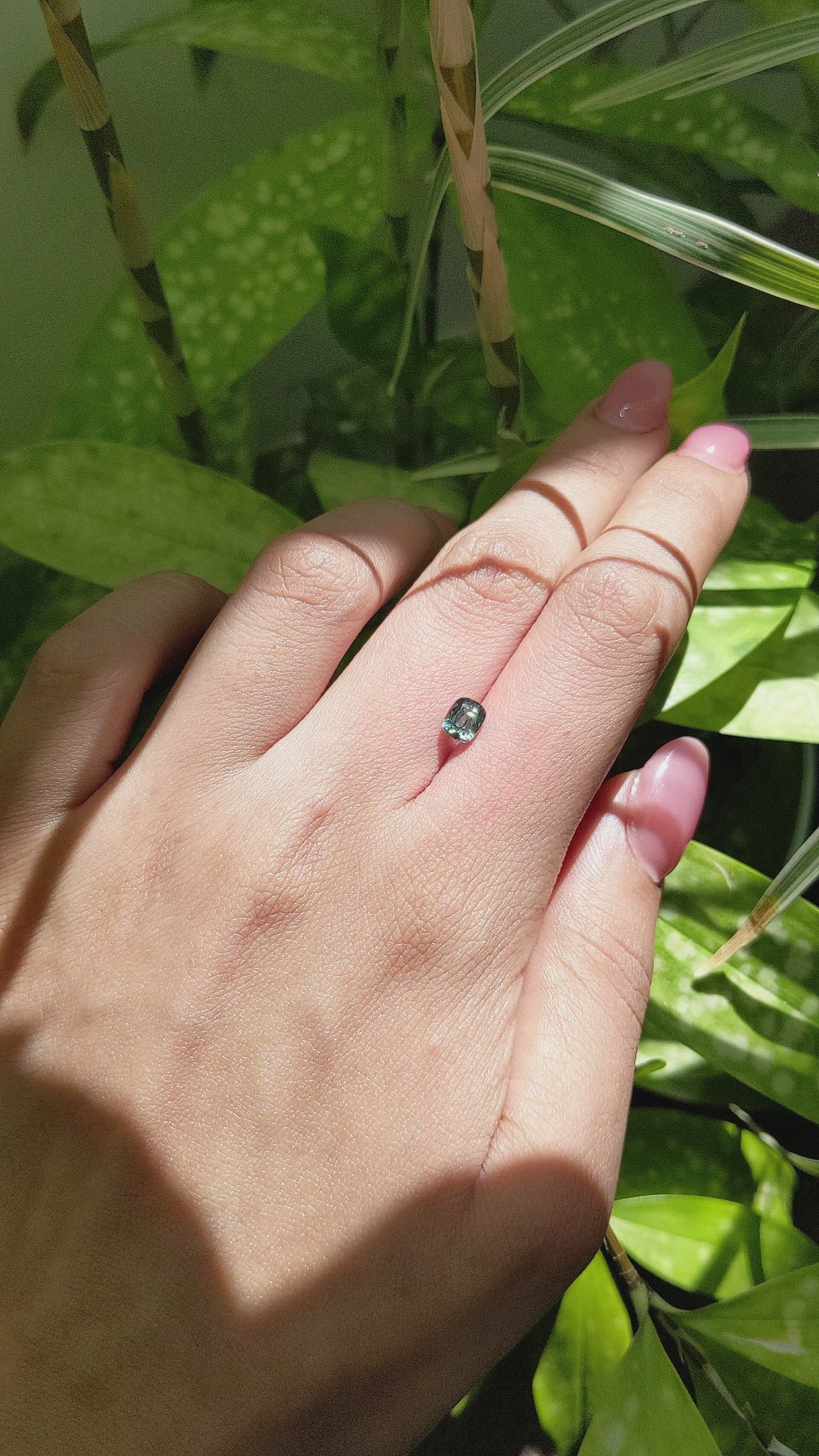 1.00 Ct. Bluish Green Sapphire from Madagascar Size Video