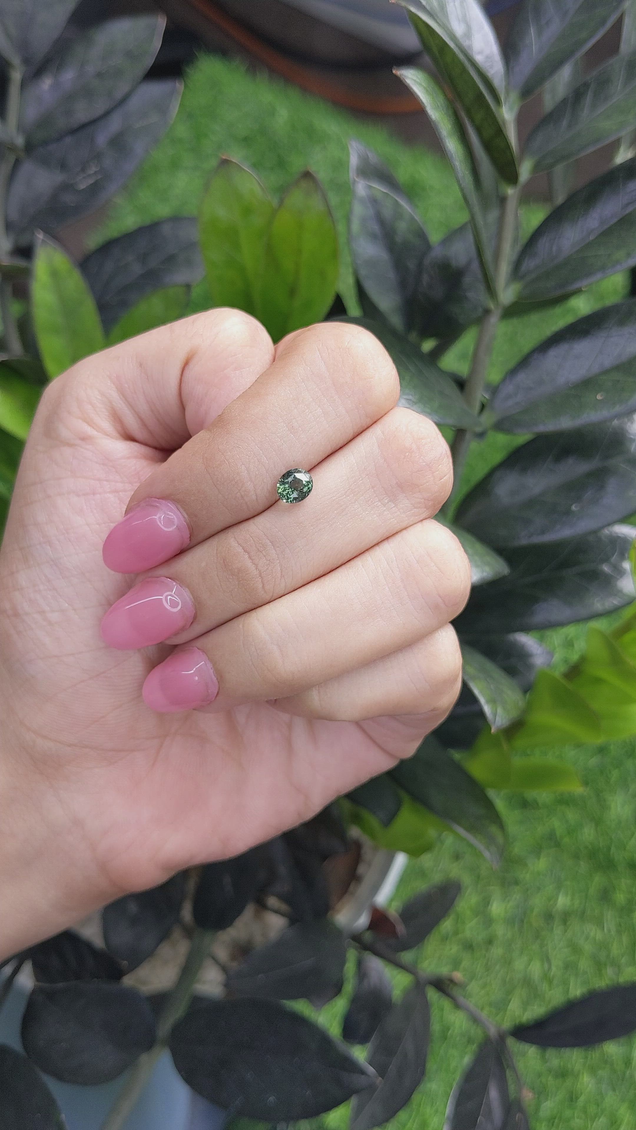 1.18 Ct. Bluish Green Sapphire from Madagascar Size Video