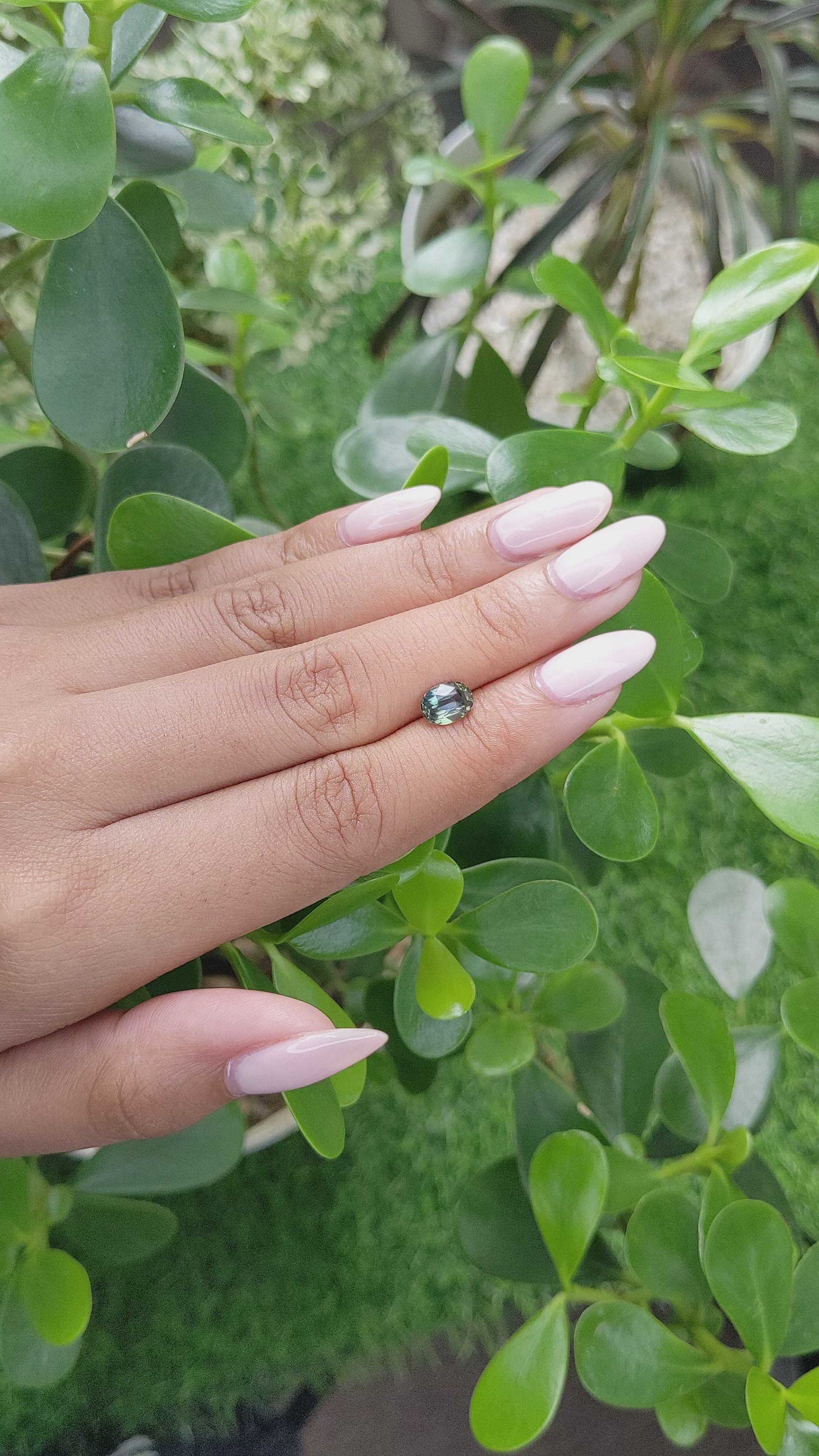 1.37 Ct. Bluish Green Sapphire from Madagascar Size Video