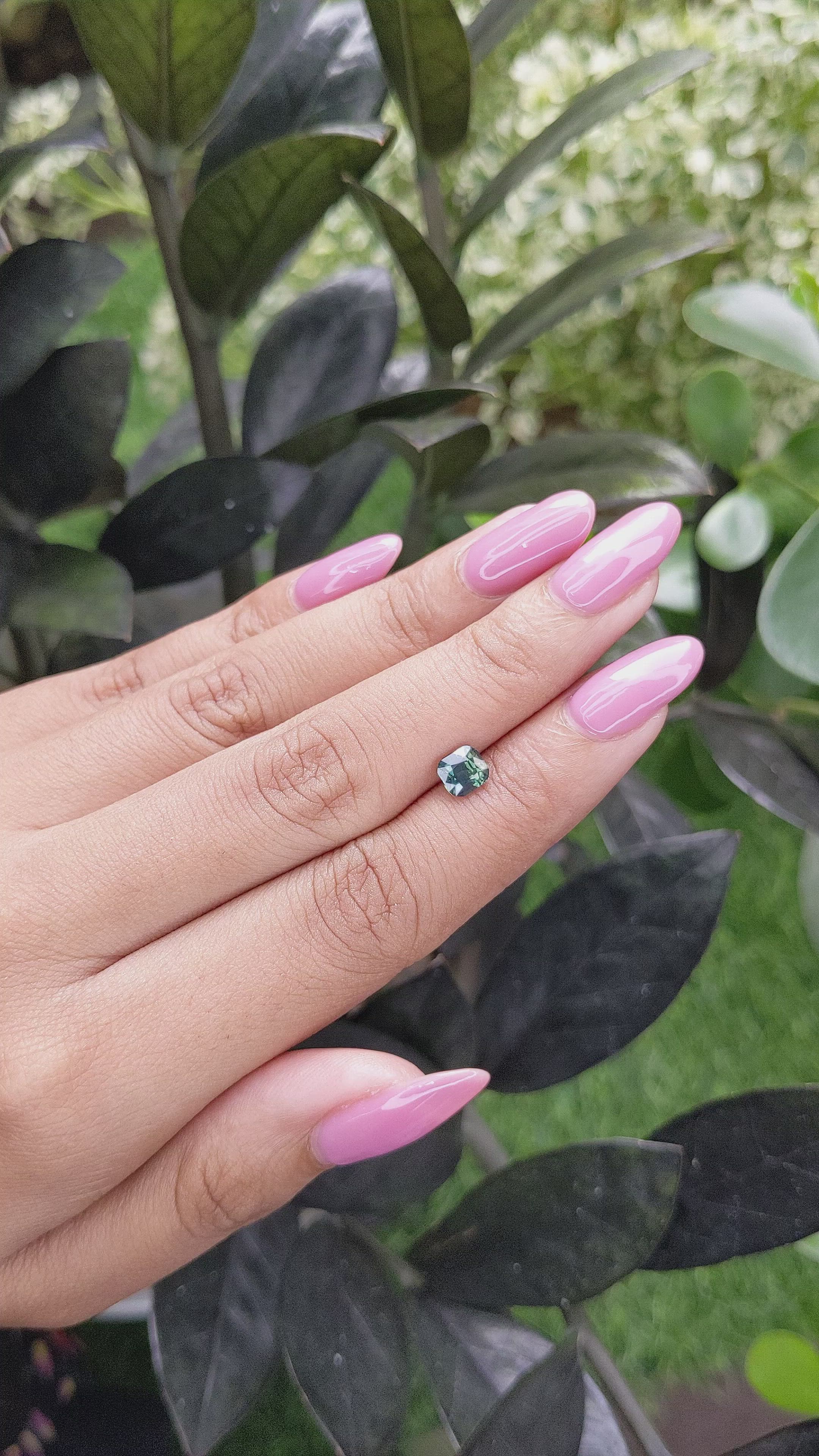 1.03 Ct. Bluish Green Sapphire from Madagascar Size Video