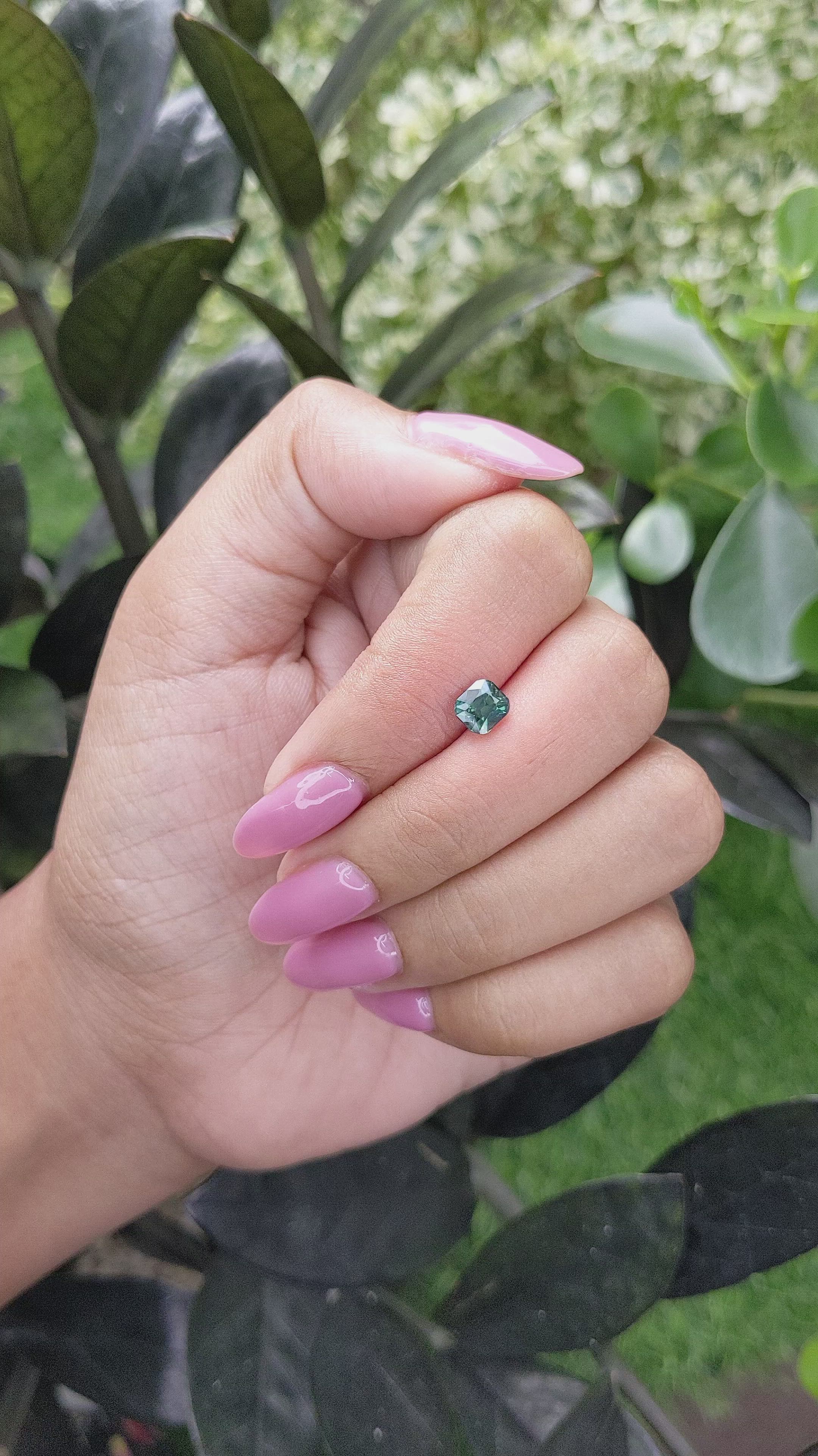 1.03 Ct. Bluish Green Sapphire from Madagascar Size Video