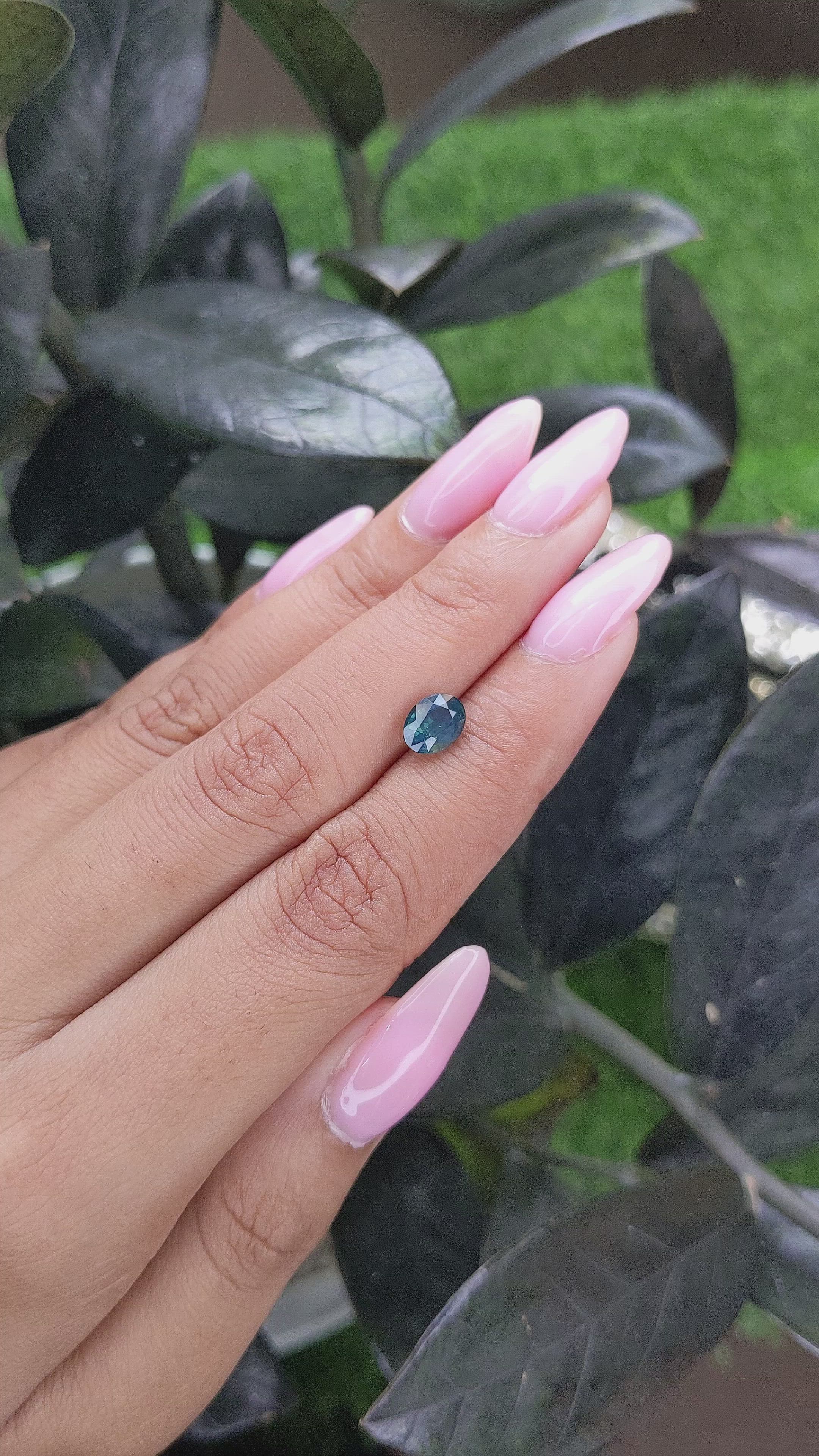 1.58 Ct. Bluish Green Sapphire from Madagascar Size Video
