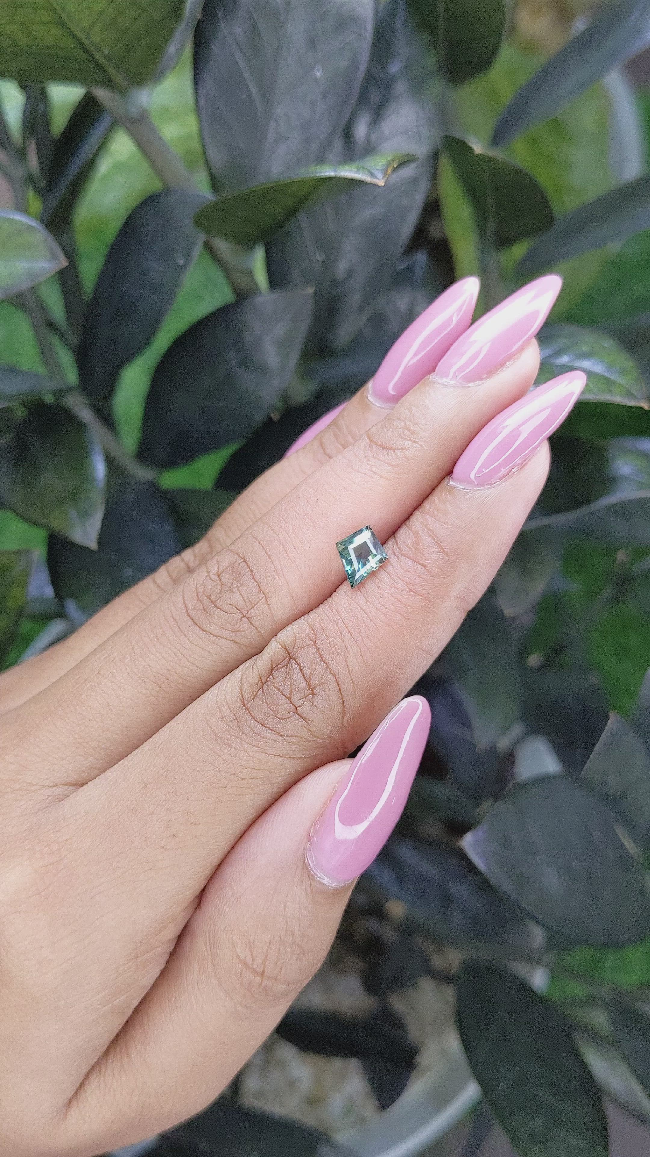 1.11 Ct. Bluish Green Sapphire from Madagascar Size Video