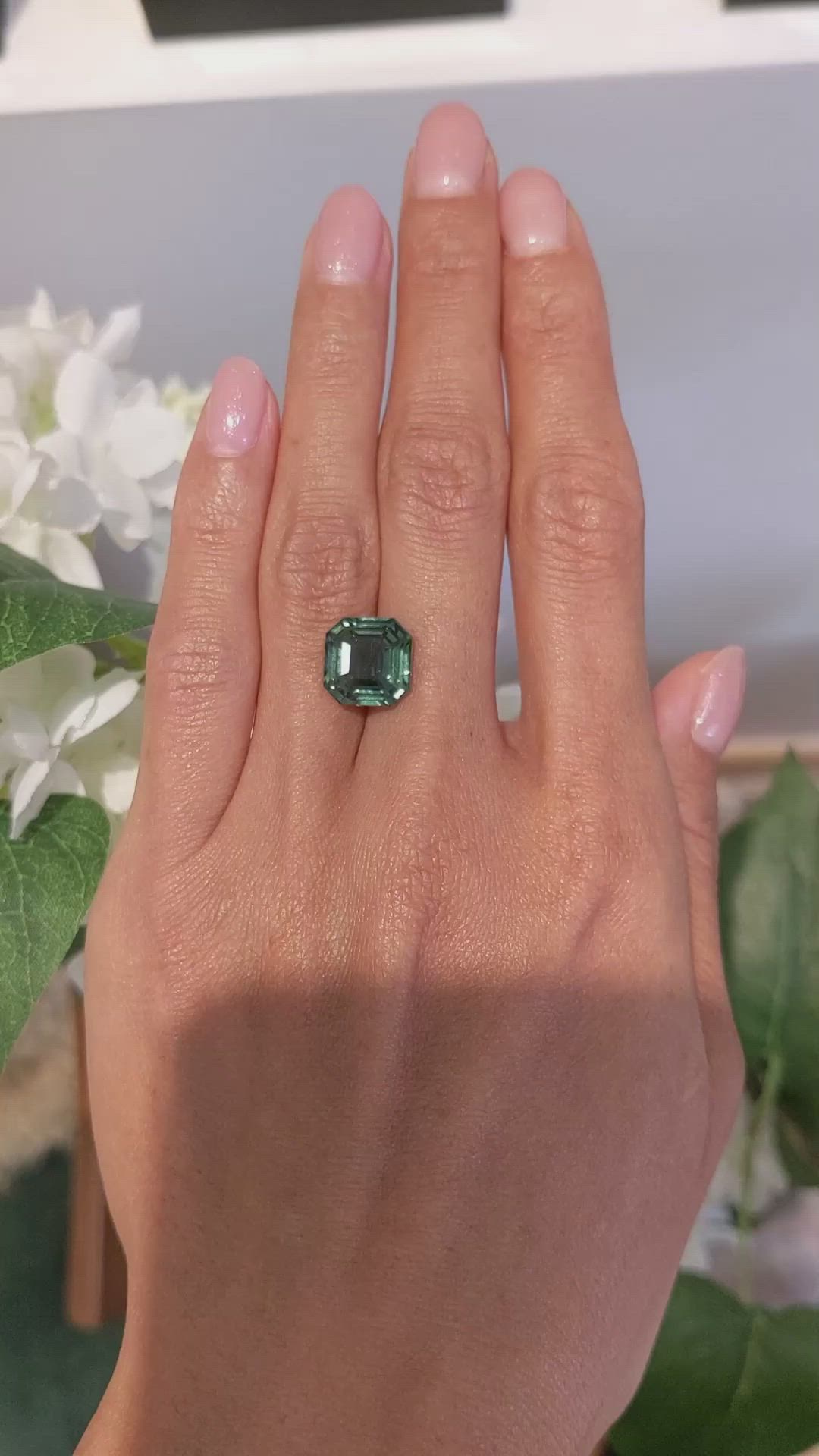 7.53 Ct. Bluish Green Sapphire from Madagascar Size Video