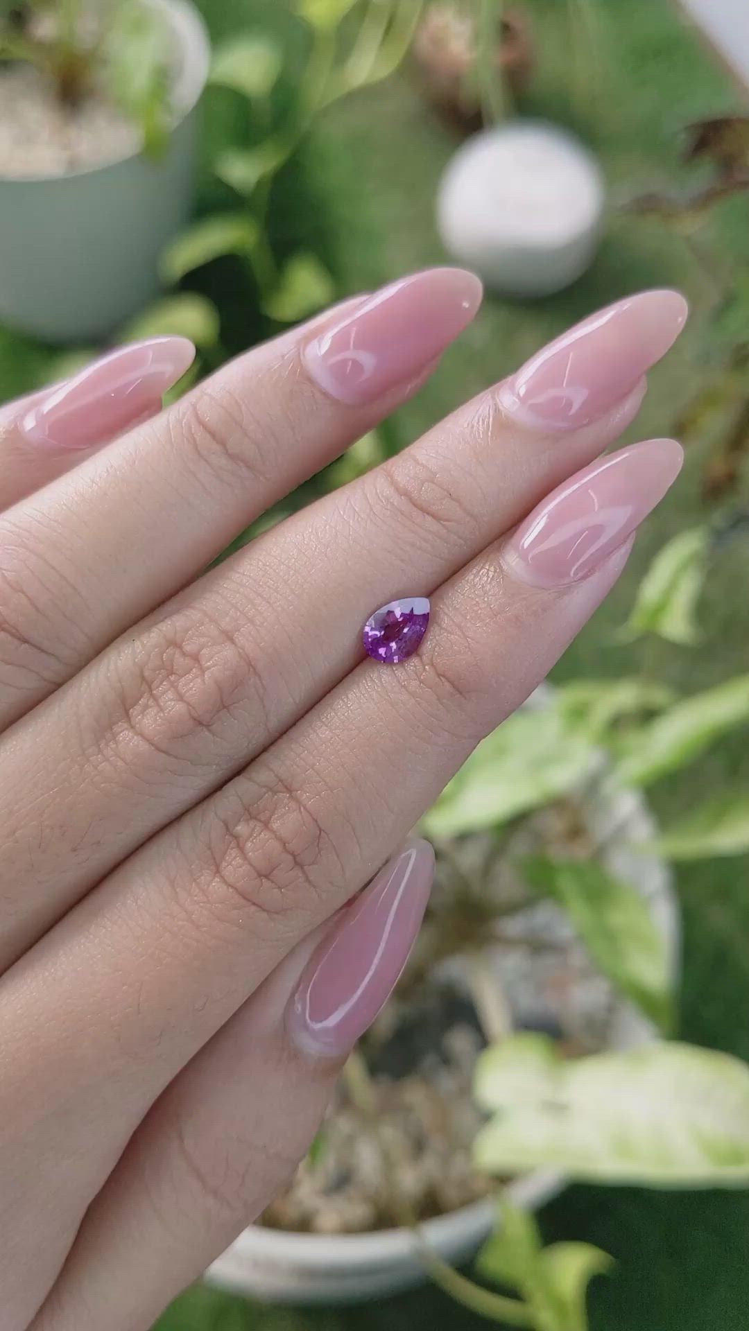 0.78 Ct. Pinkish Purple Sapphire from Ceylon (Sri Lanka) Size Video