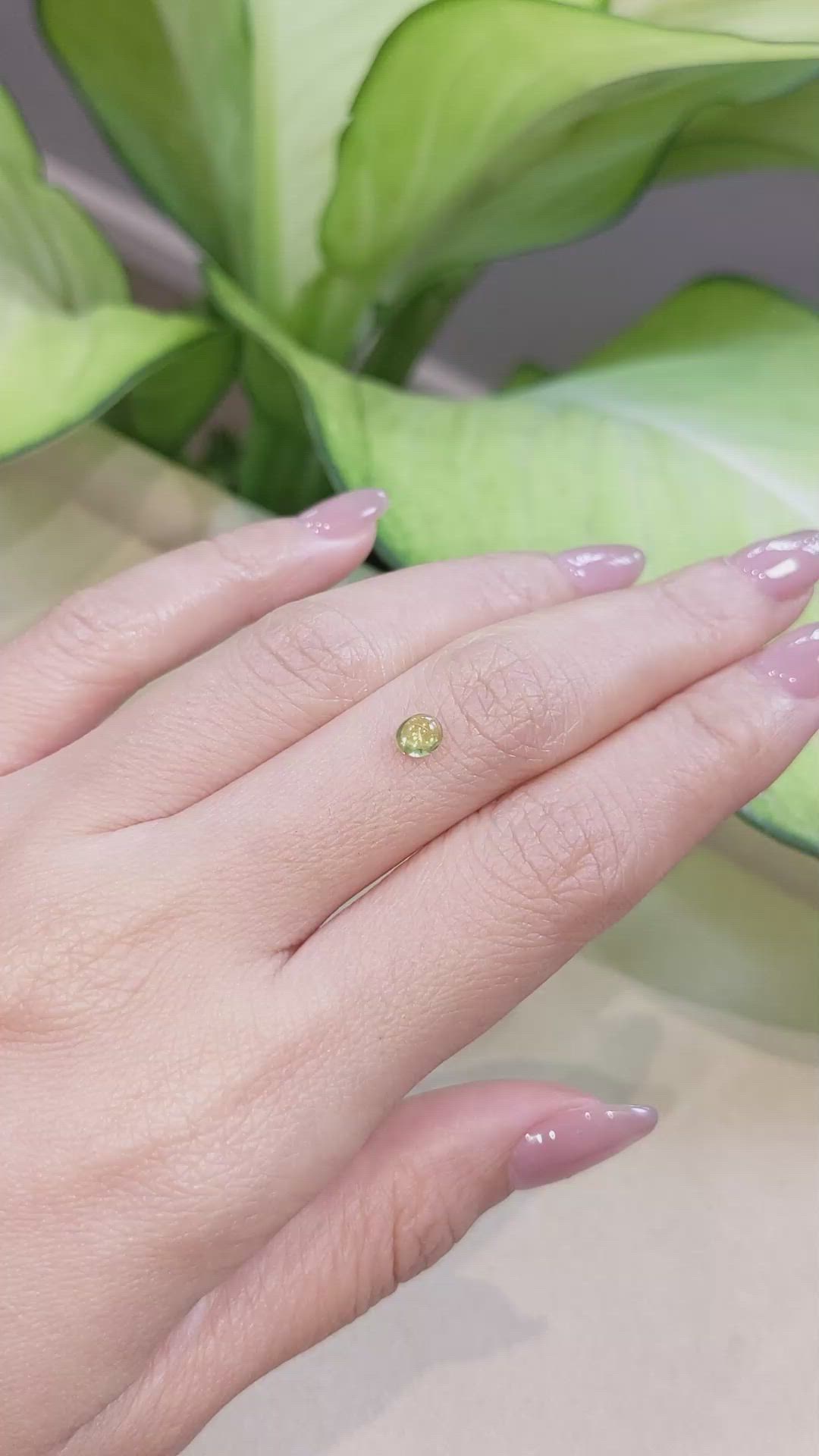 0.45 Ct. Greenish Yellow Cabochon Sapphire from Ceylon (Sri Lanka) Size Video