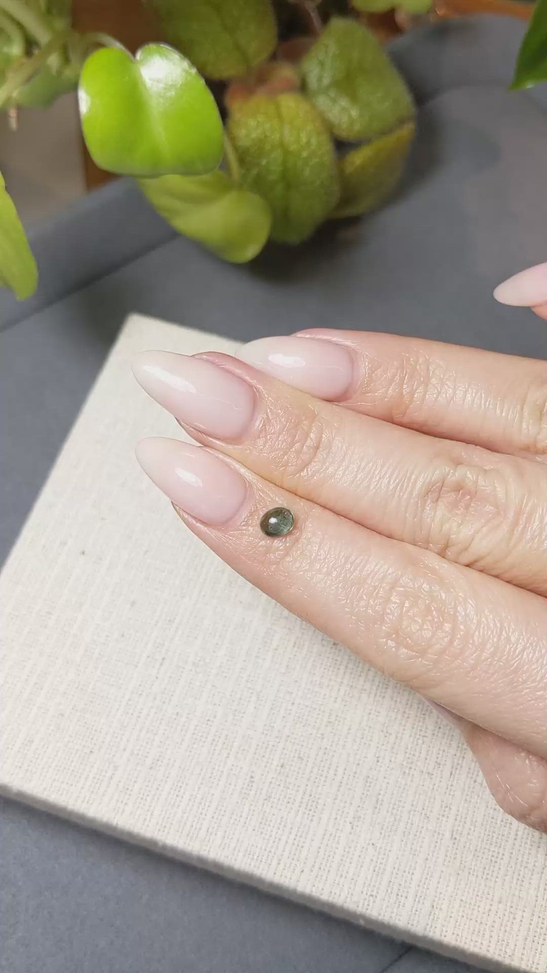 0.59 Ct. Bluish Green Cabochon Sapphire from Ceylon (Sri Lanka) Size Video