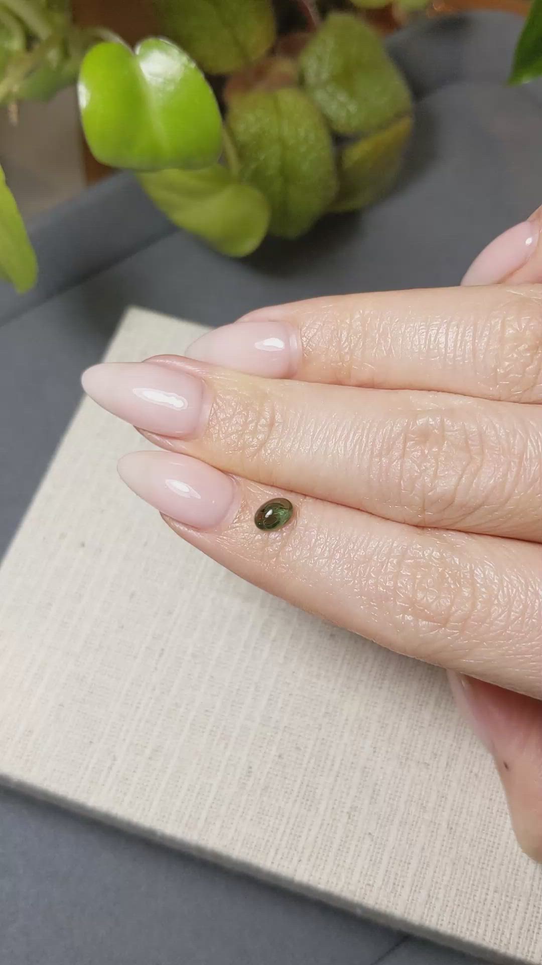 0.67 Ct. Green Cabochon Sapphire from Ceylon (Sri Lanka) Size Video