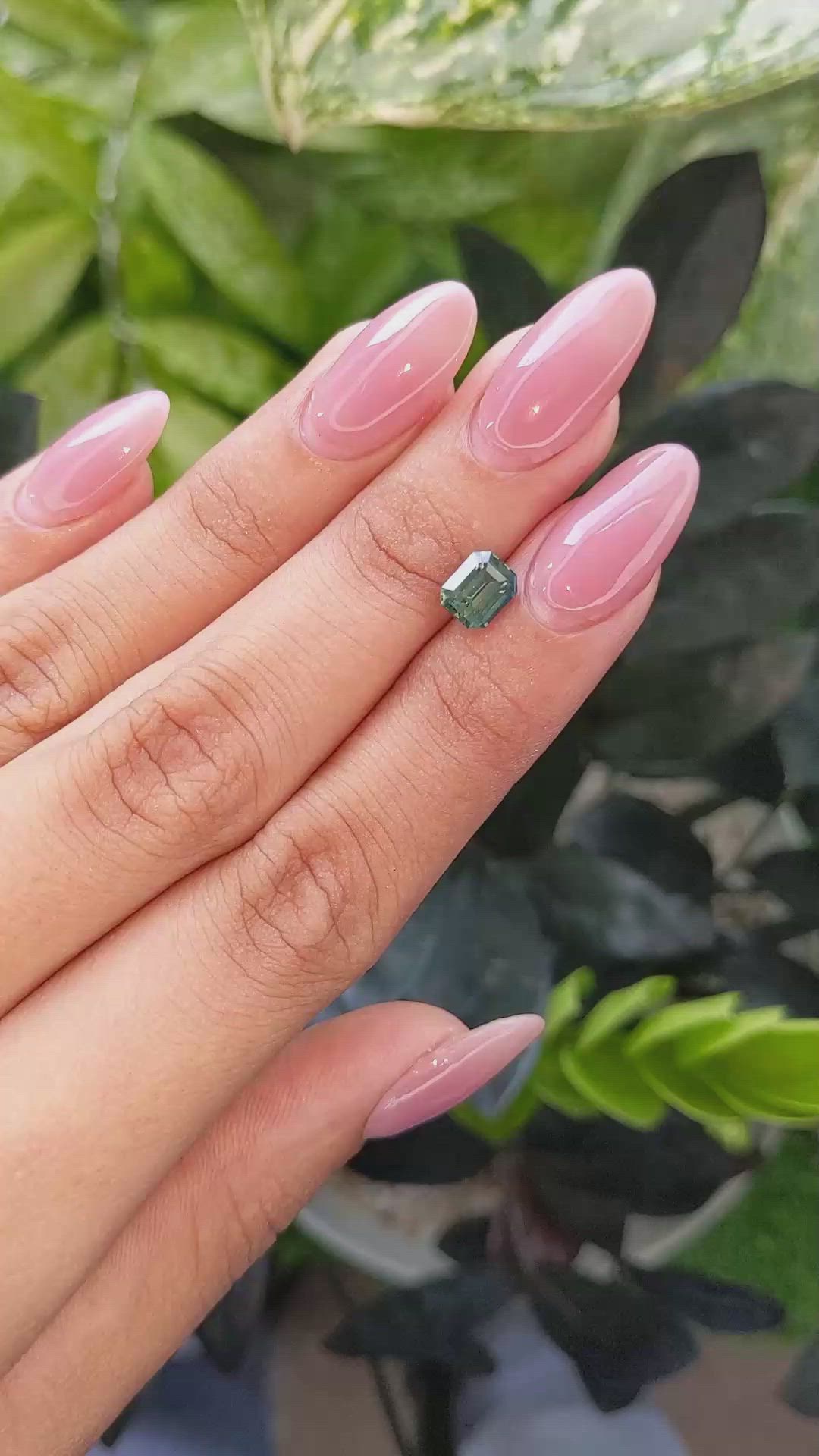 1.58 Ct. Bluish Green Sapphire from Madagascar Size Video