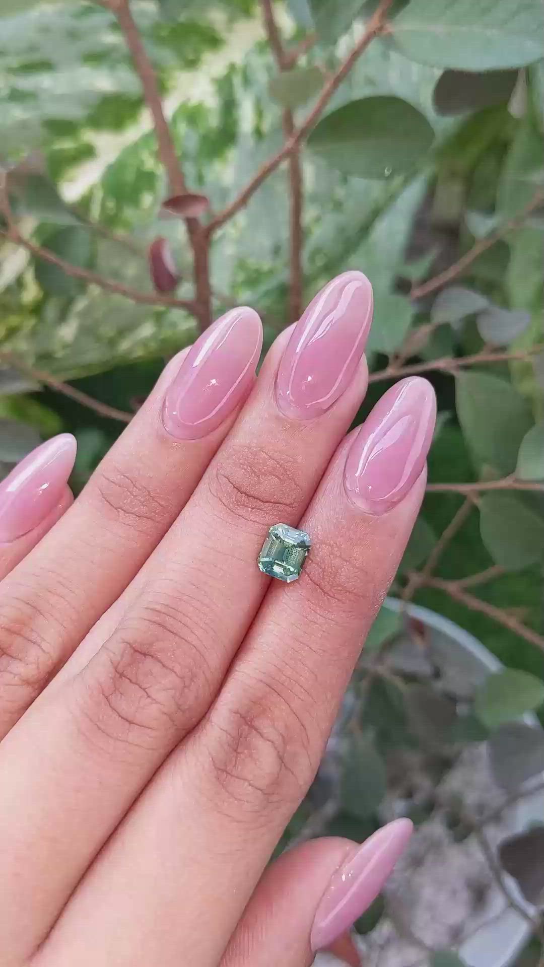 1.55 Ct. Bluish Green Sapphire from Madagascar Size Video