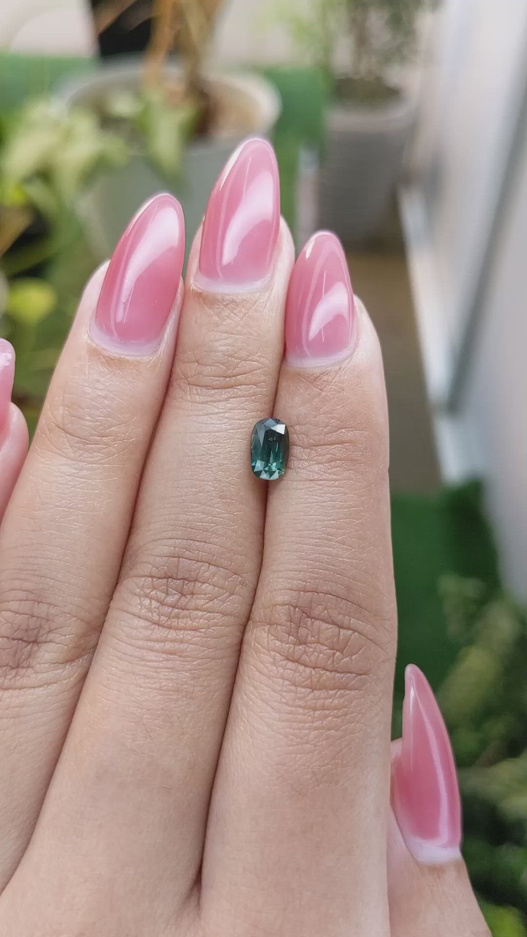 1.04 Ct. Bluish Green Sapphire from Madagascar Size Video