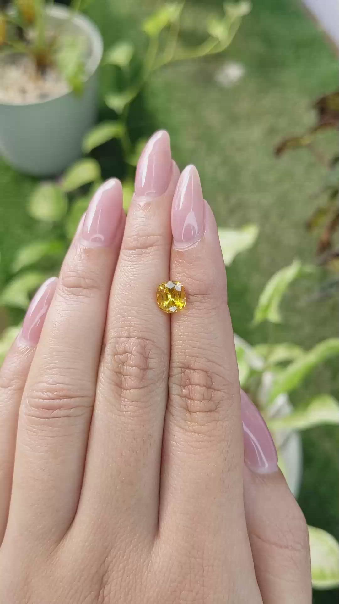 2.11 Ct. Orangish Yellow Sapphire from Ceylon (Sri Lanka) Size Video