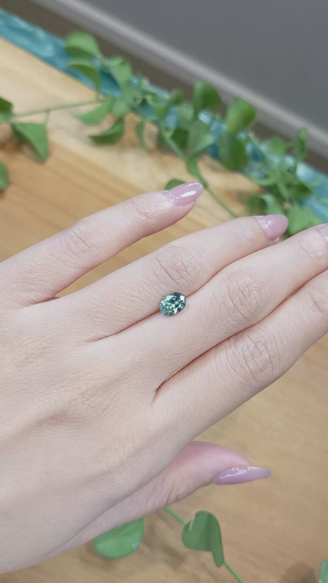 1.13 Ct. Bluish Green Sapphire from Montana Size Video