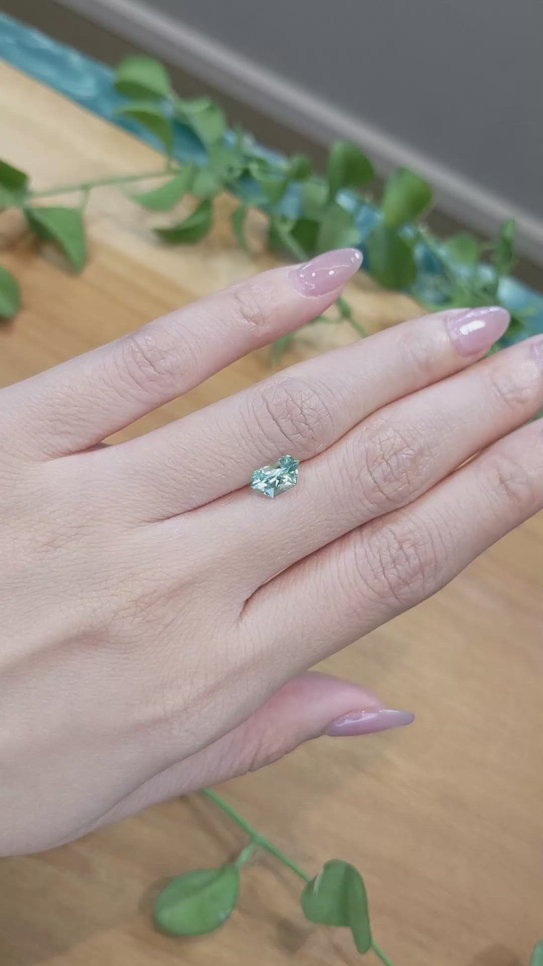 1.59 Ct. Bluish Green Sapphire from Montana Size Video