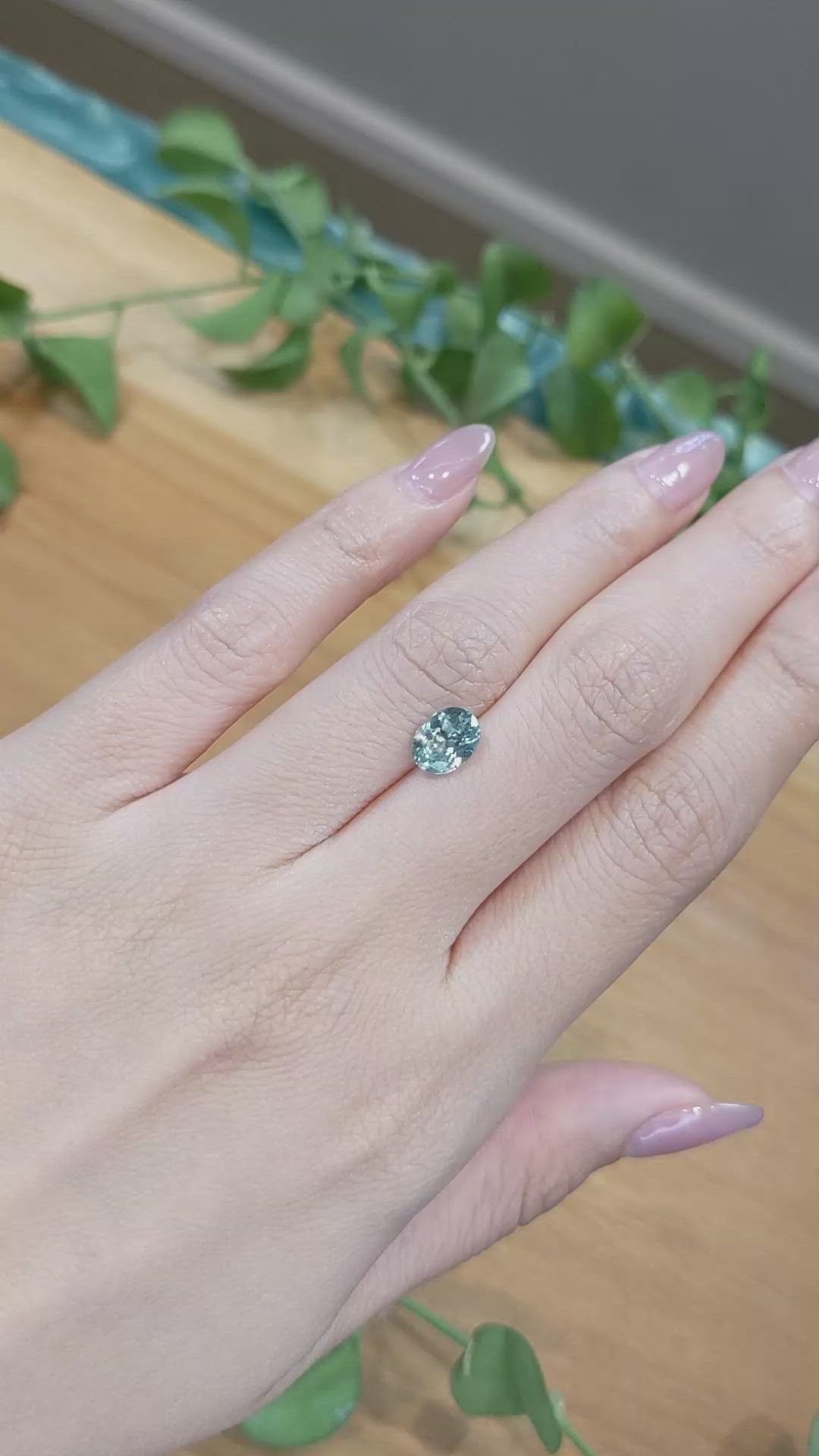 1.68 Ct. Bluish Green Sapphire from Montana Size Video