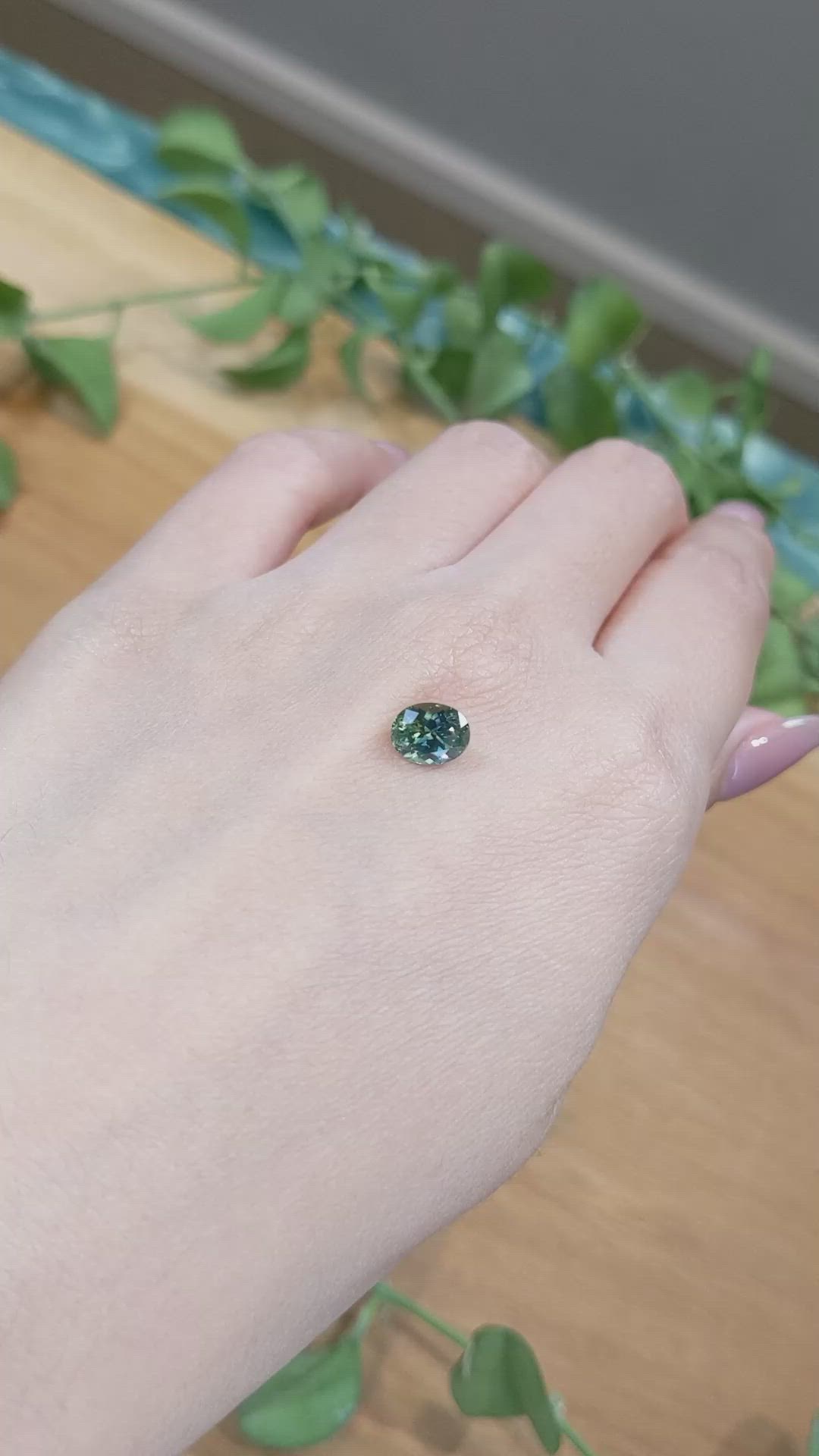 1.57 Ct. Bluish Green Sapphire from Montana Size Video