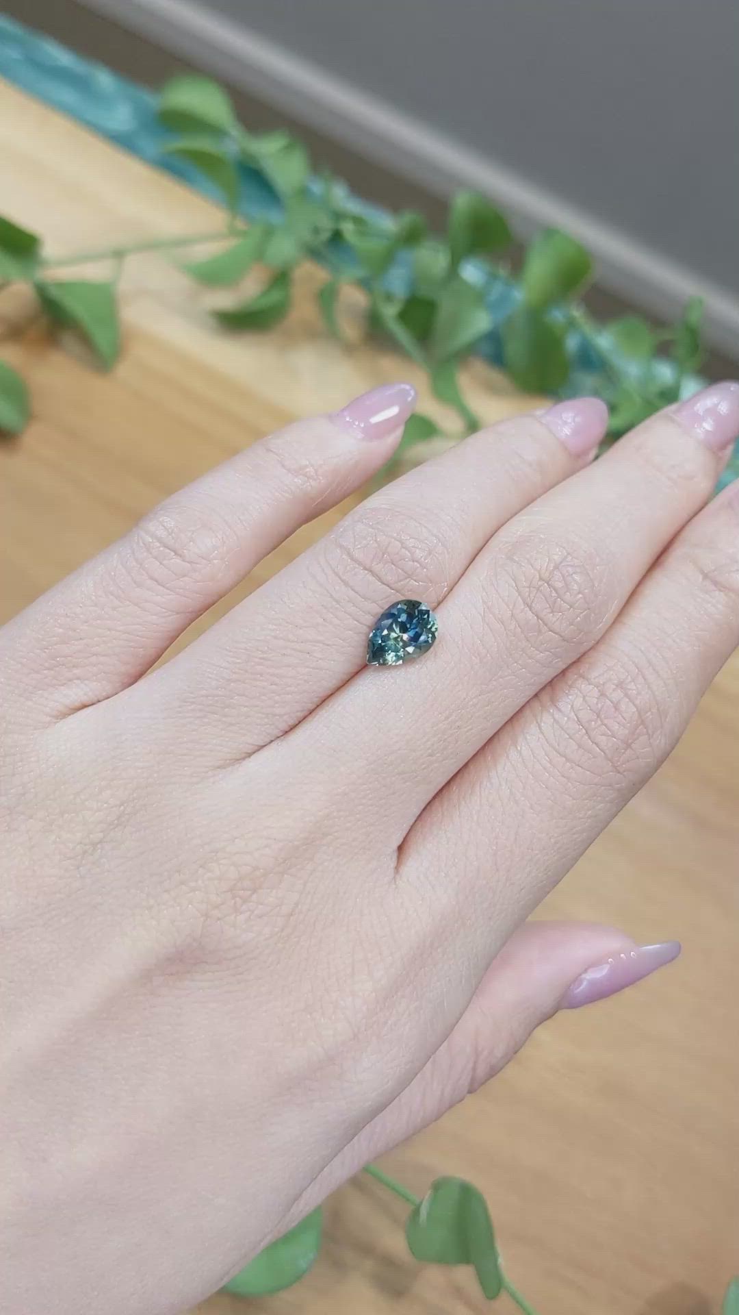 1.83 Ct. Greenish Blue Sapphire from Montana Size Video