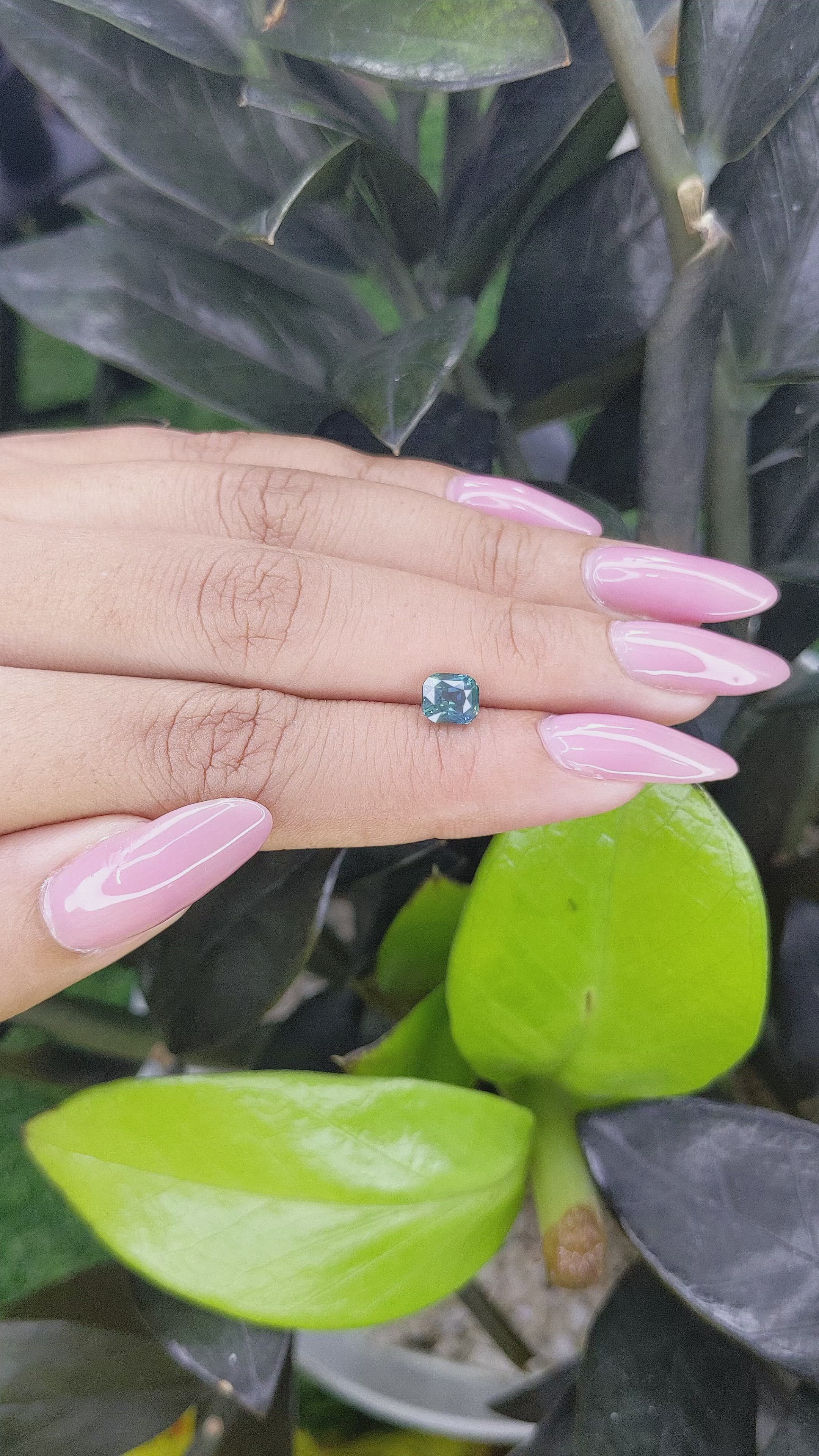 1.17 Ct. Bluish Green Sapphire from Madagascar Size Video