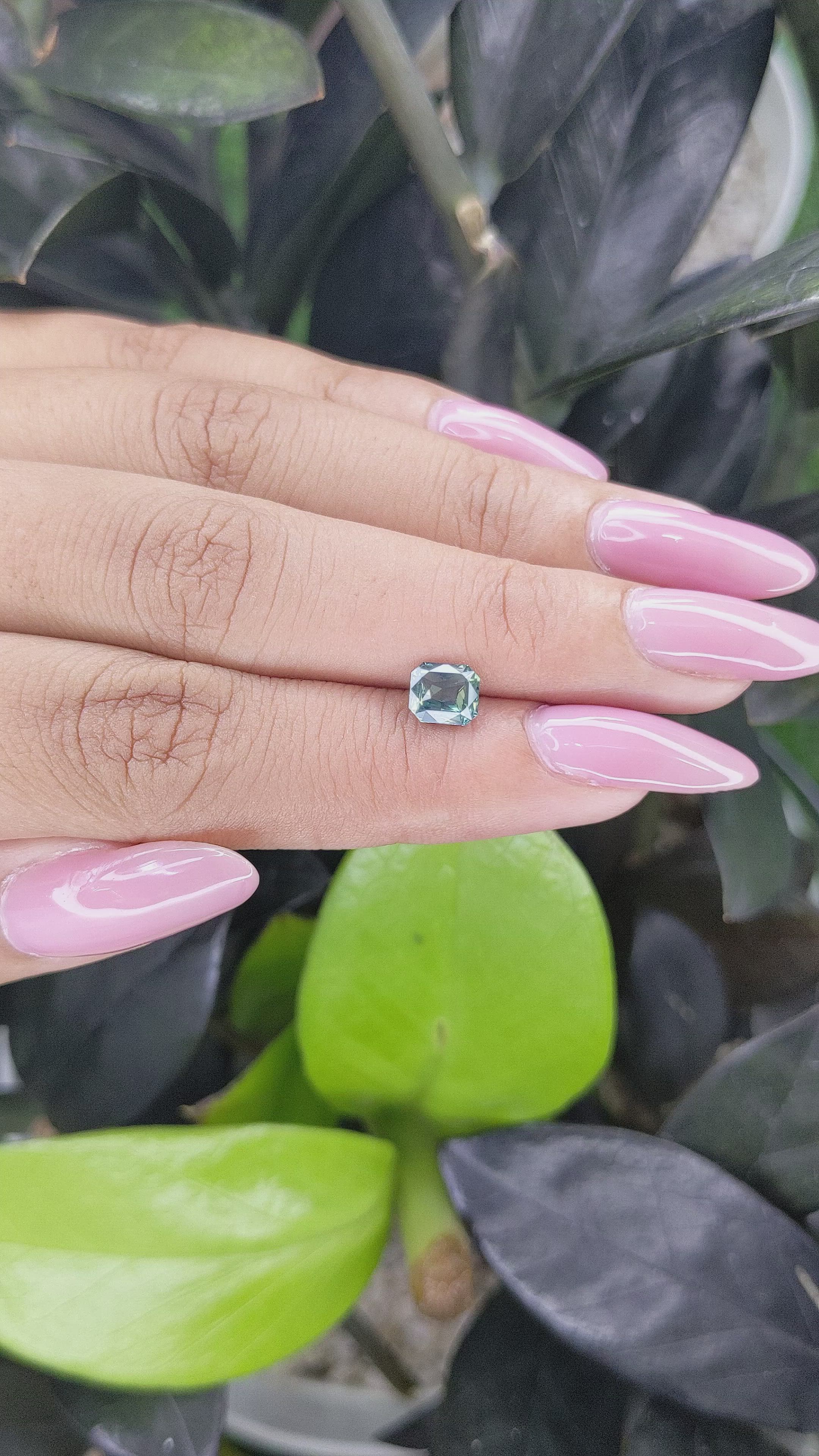 1.08 Ct. Bluish Green Sapphire from Madagascar Size Video