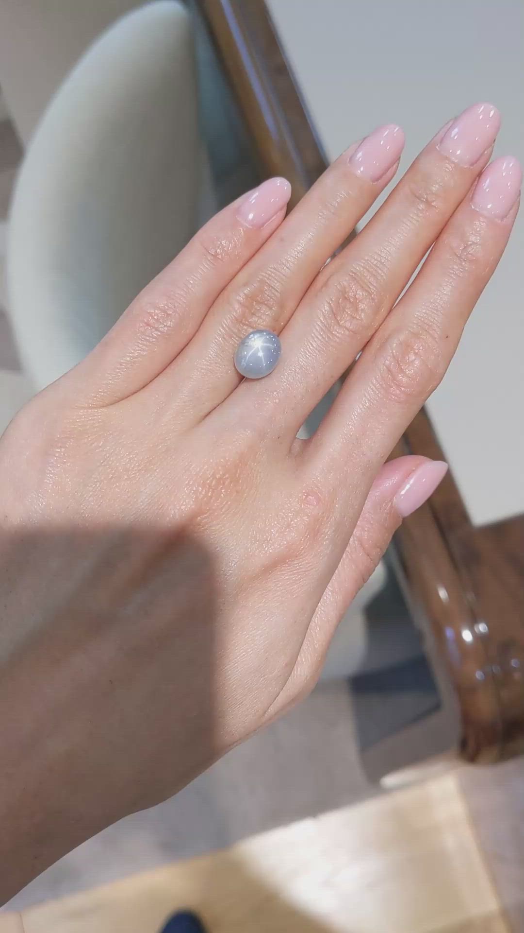 7.83 Ct. Bluish Grey Star Sapphire from Burma (Myanmar) Size Video