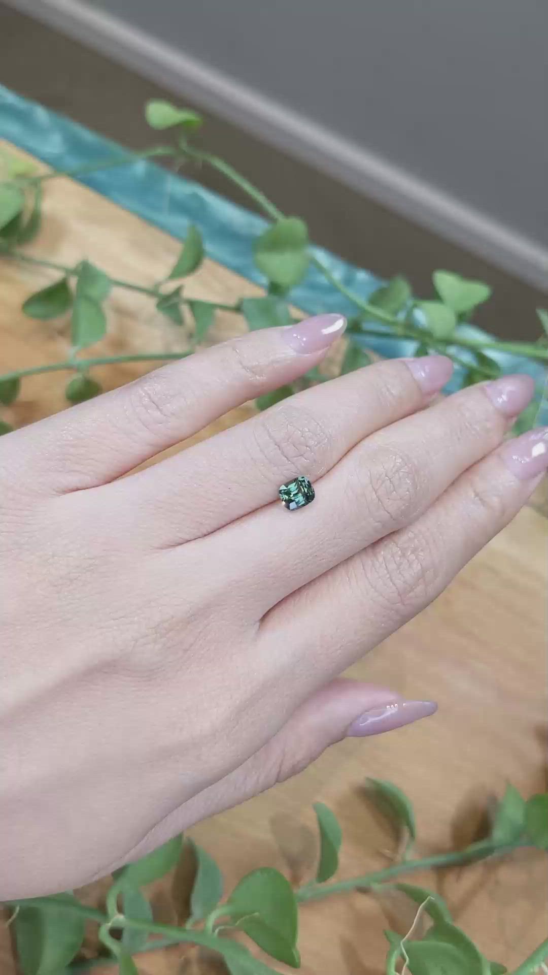 1.12 Ct. Bluish Green Sapphire from Madagascar Size Video