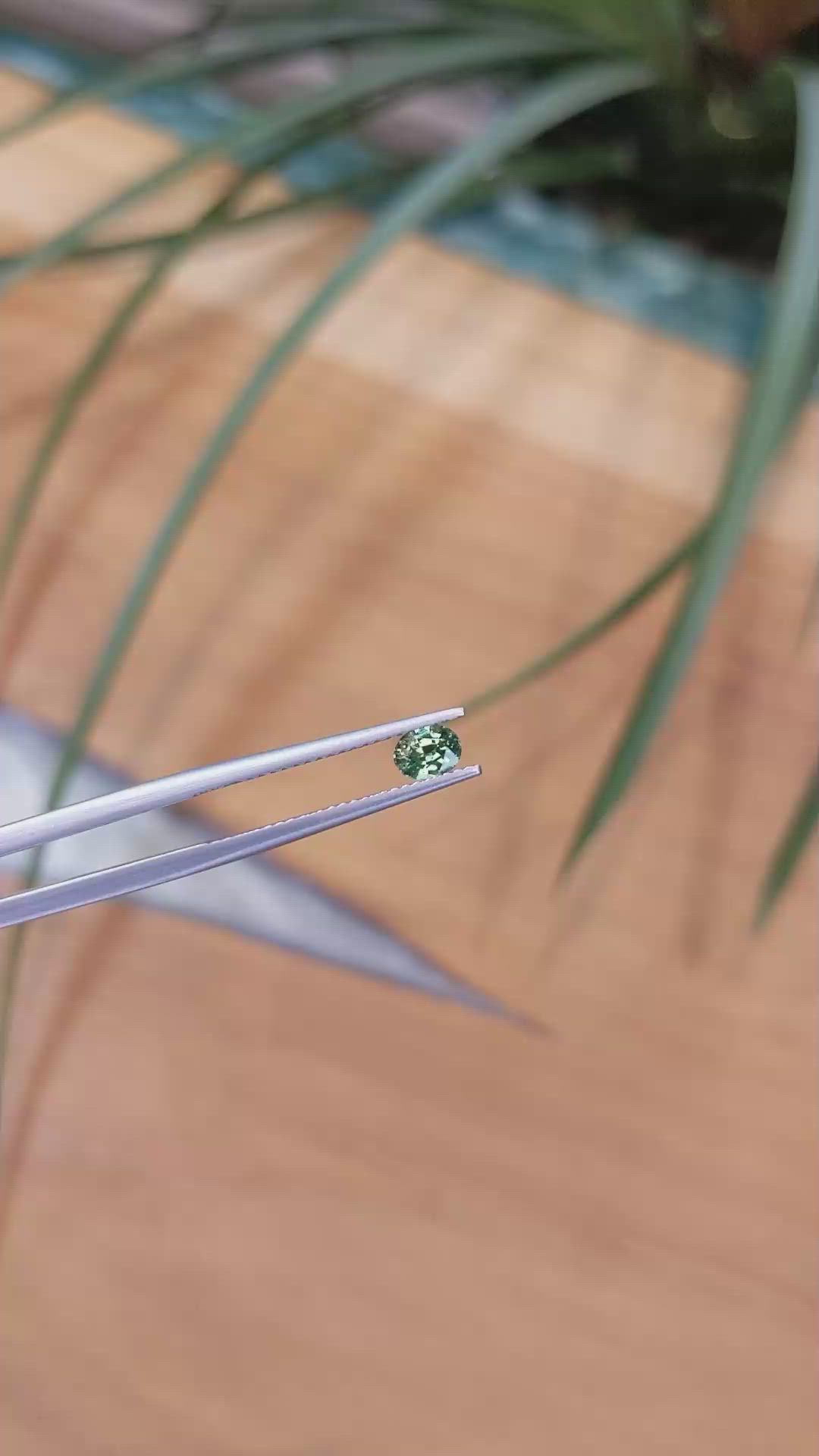 0.45 Ct. Bluish Green Sapphire from Madagascar Size Video