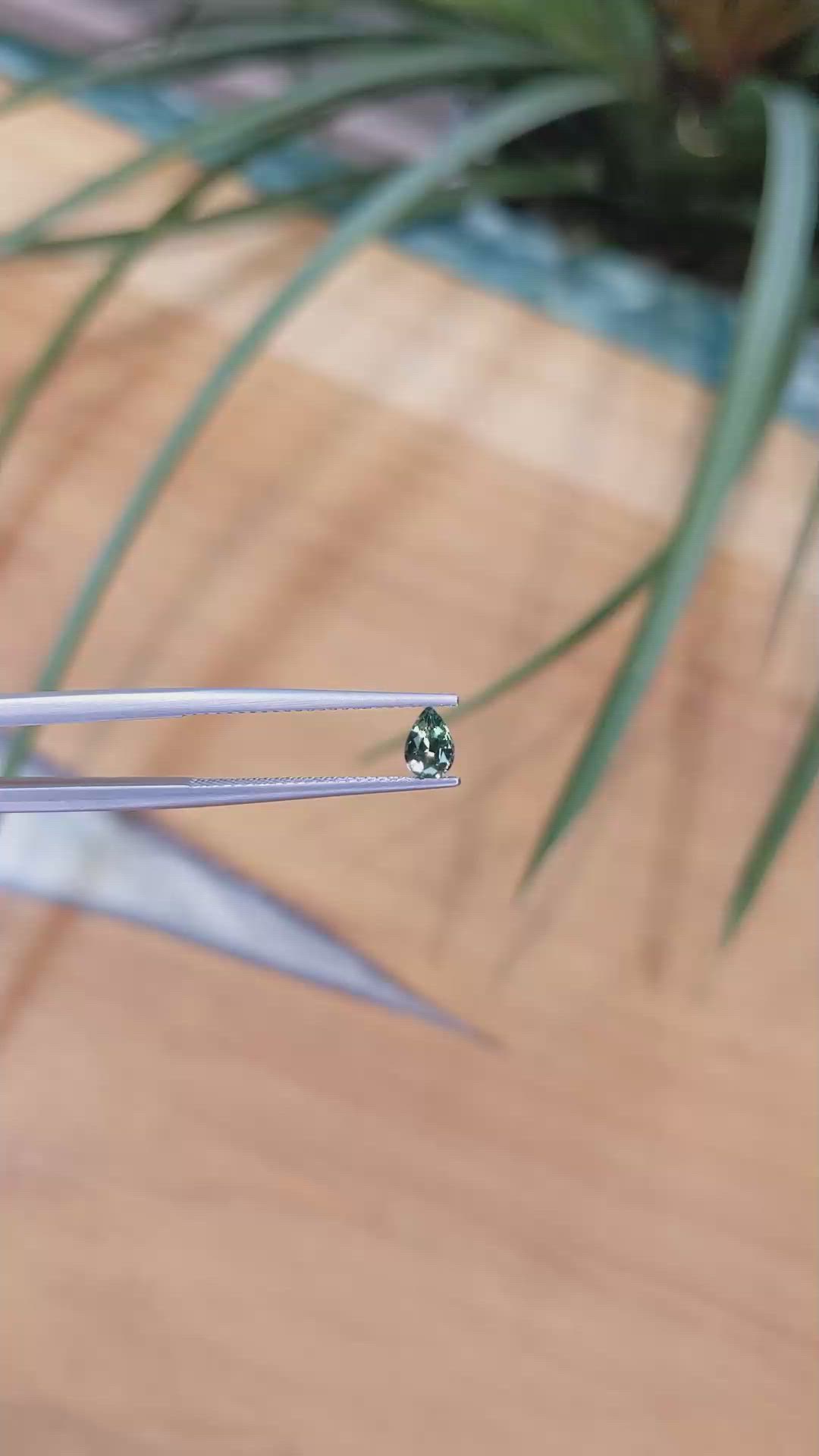 0.38 Ct. Bluish Green Sapphire from Madagascar Size Video