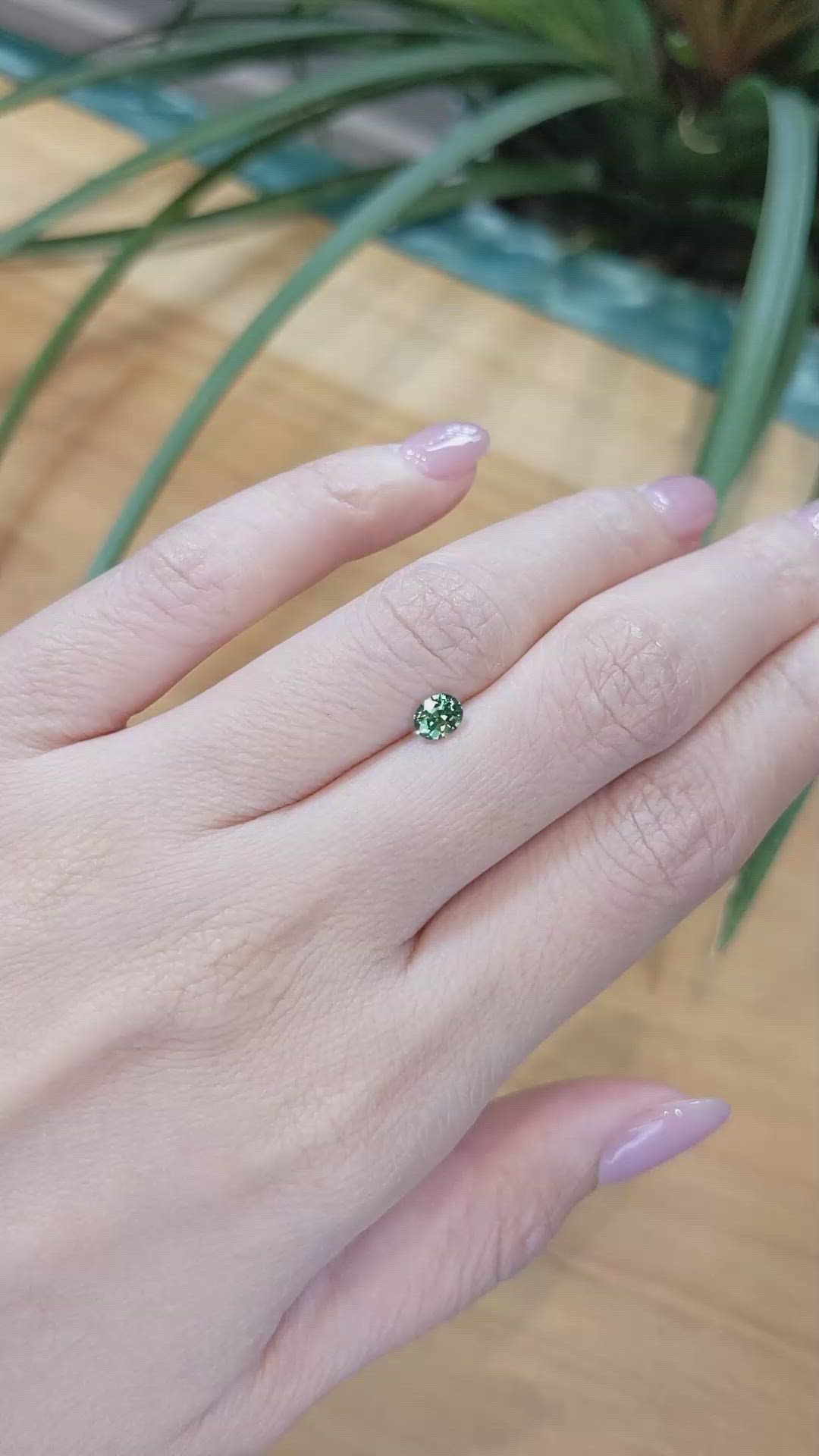 0.49 Ct. Bluish Green Sapphire from Madagascar Size Video