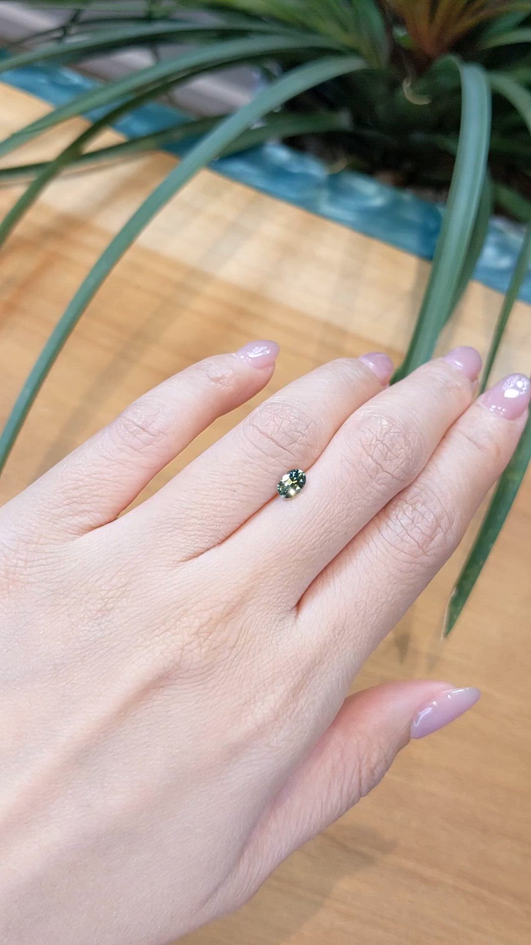 0.68 Ct. Bluish Green Sapphire from Madagascar Size Video