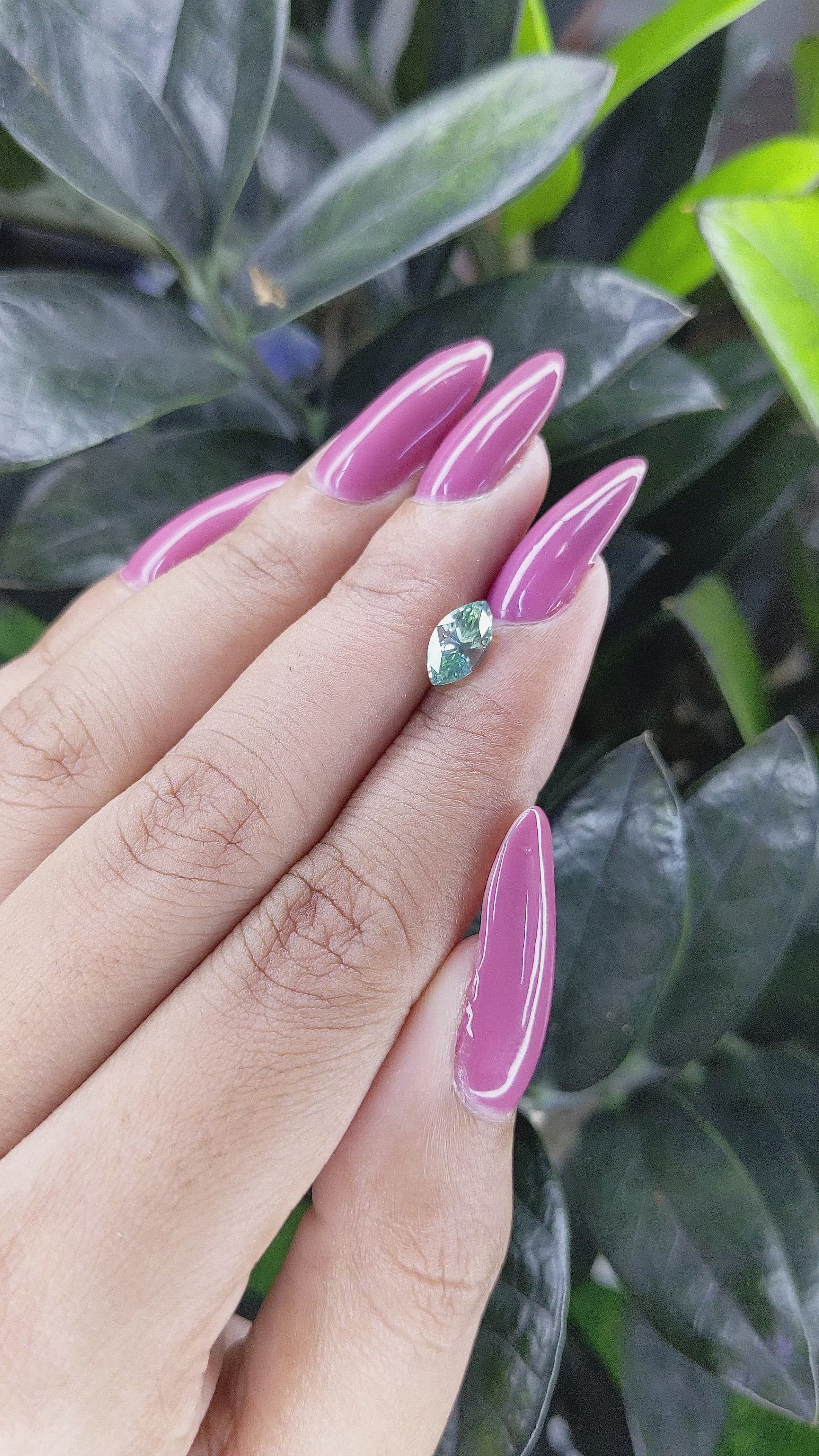 1.17 Ct. Bluish Green Sapphire from Madagascar Size Video