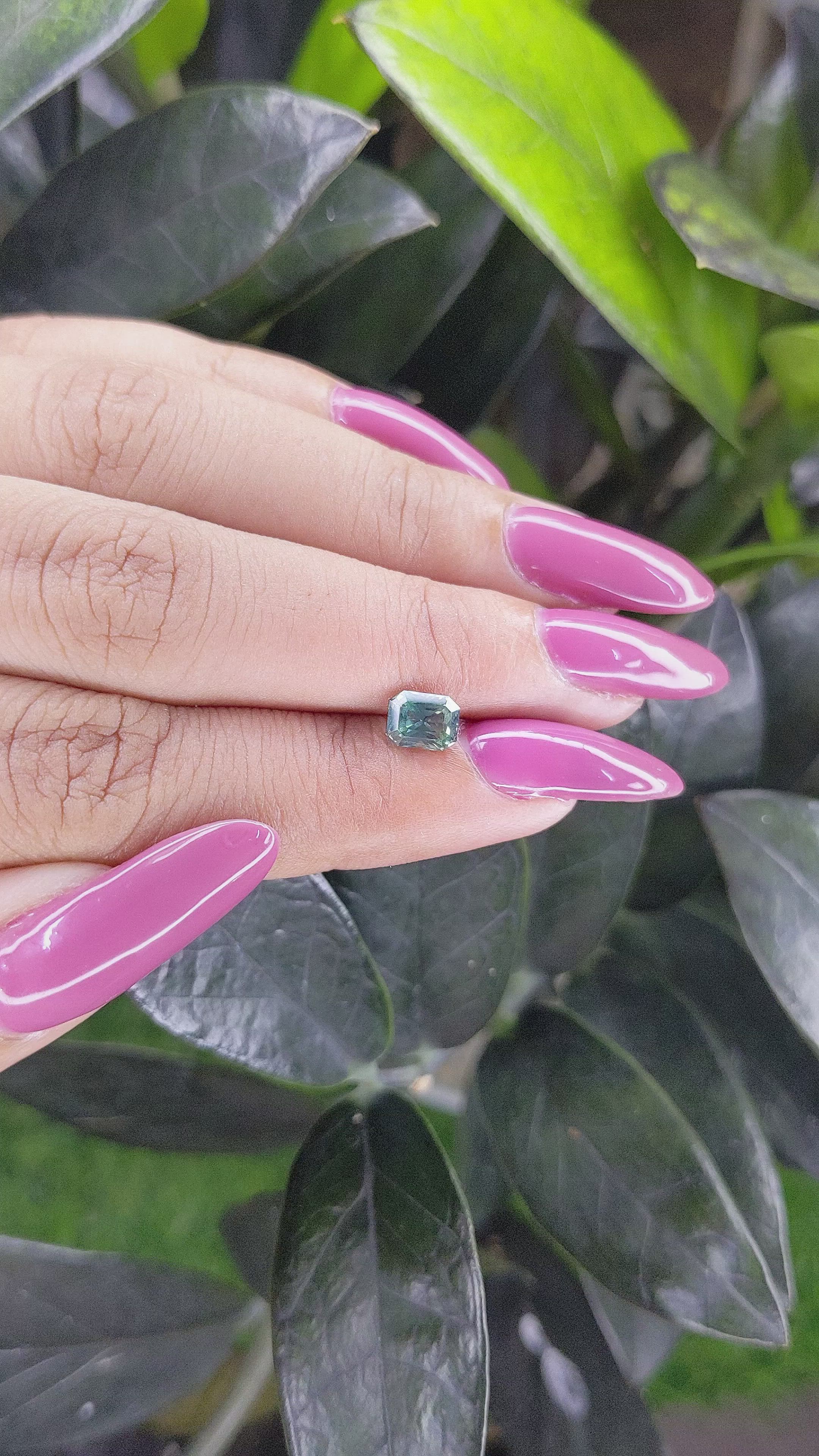 0.98 Ct. Bluish Green Sapphire from Madagascar Size Video