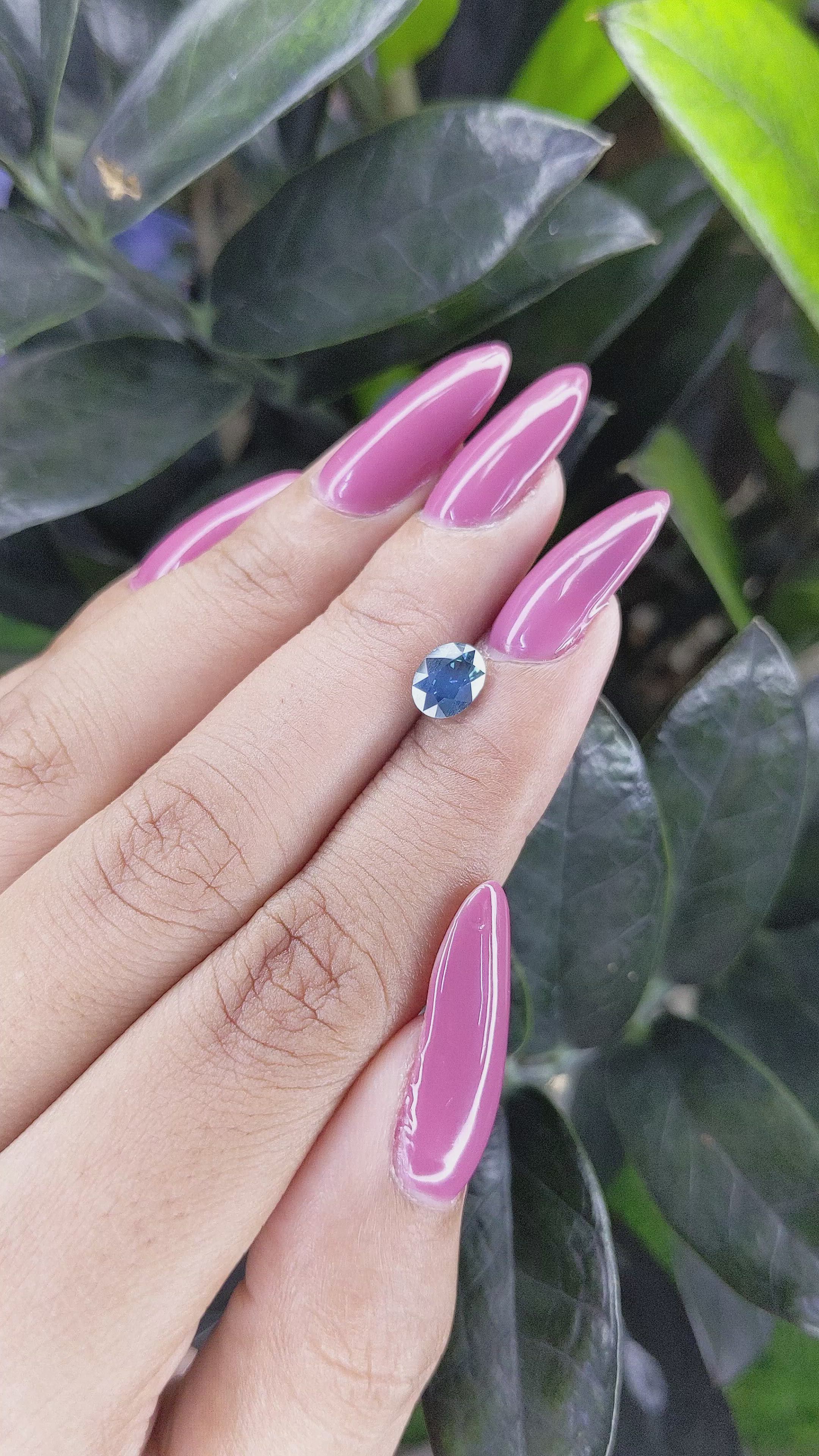 1.31 Ct. Greenish Blue Sapphire from Madagascar Size Video