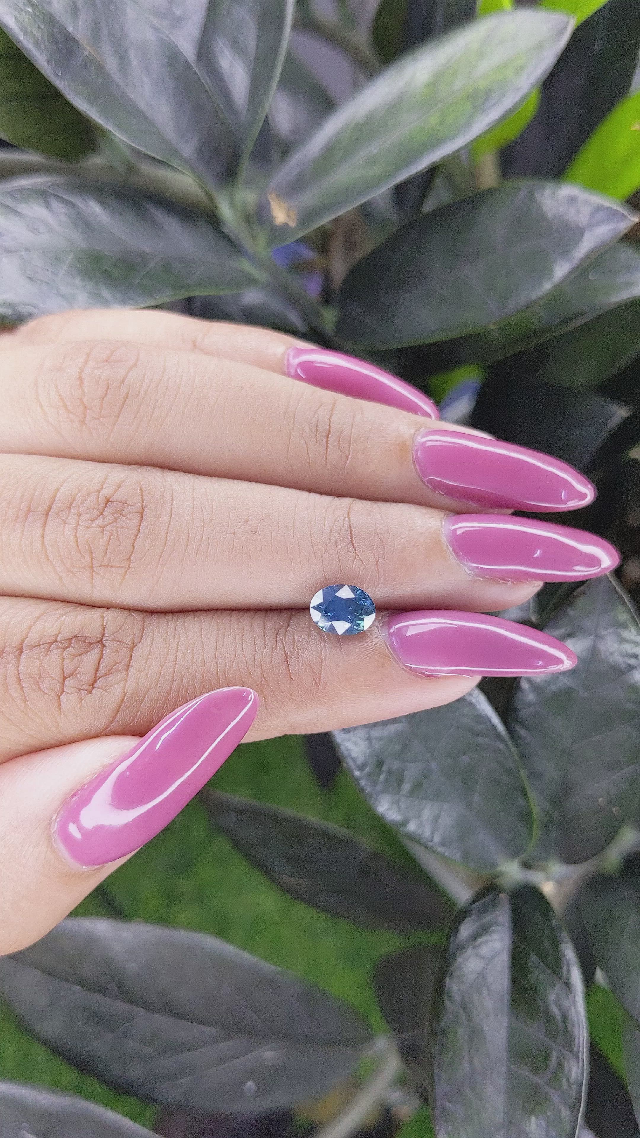 1.31 Ct. Greenish Blue Sapphire from Madagascar Size Video