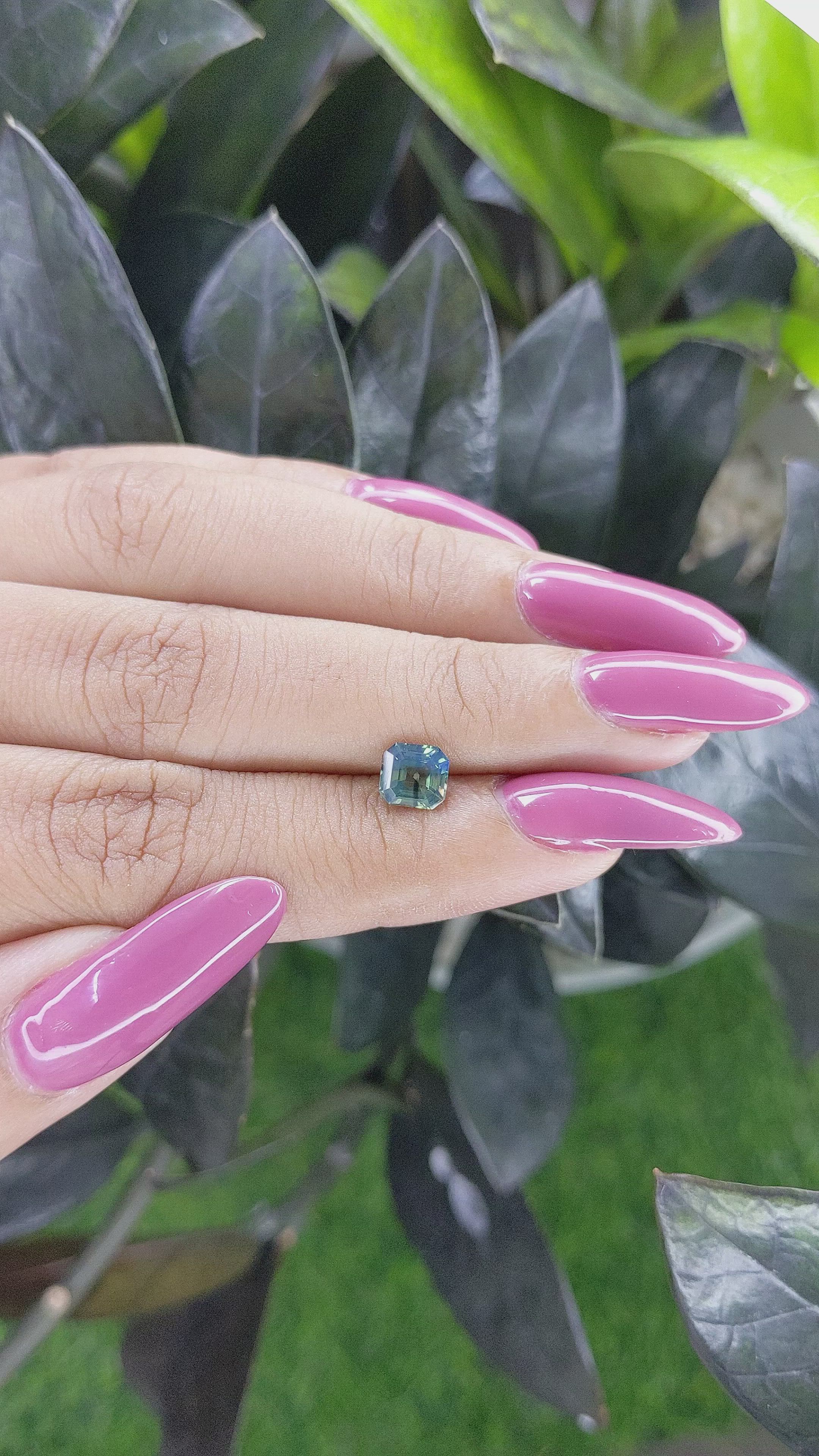 1.09 Ct. Bluish Green Sapphire from Madagascar Size Video