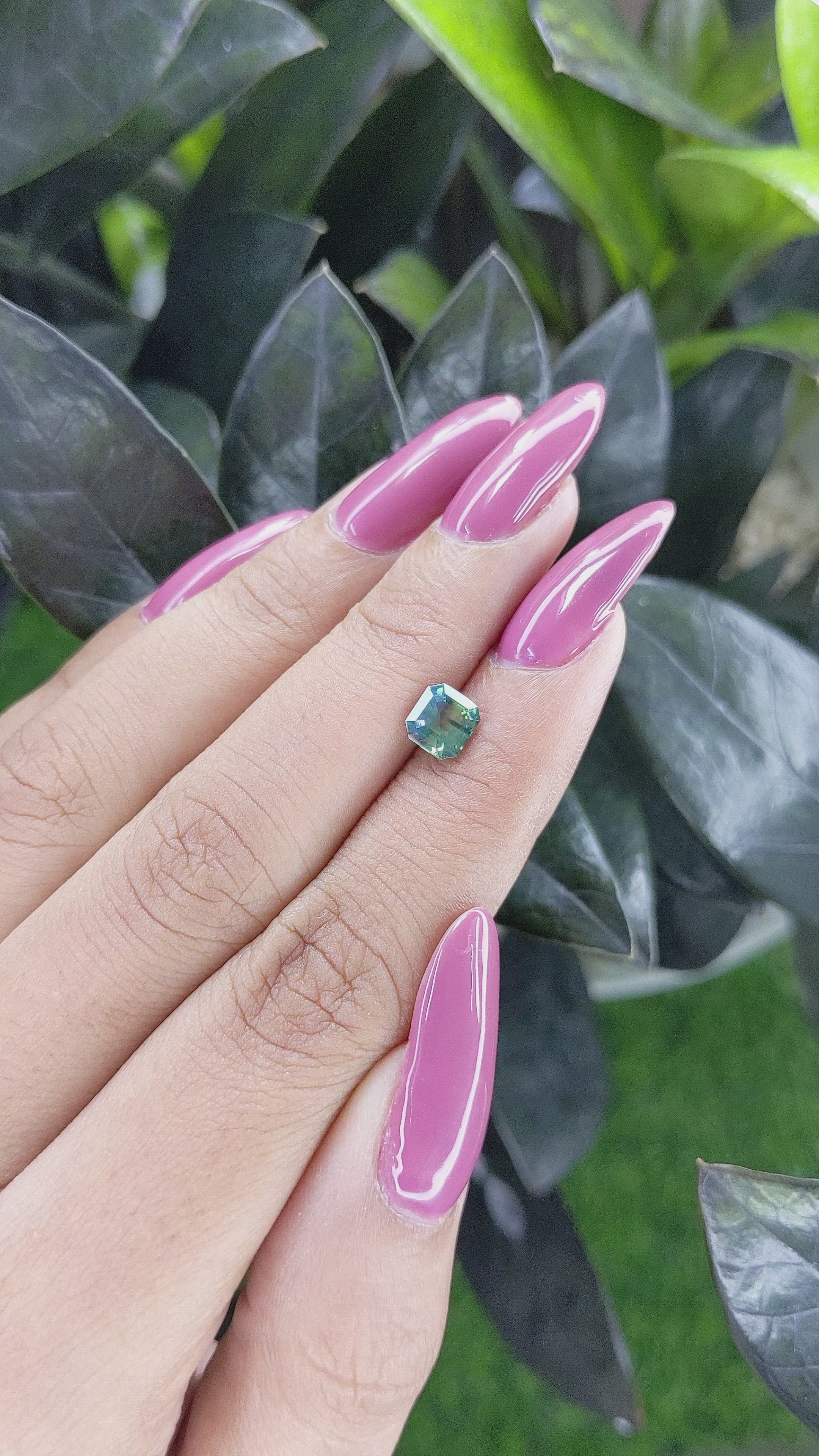 1.09 Ct. Bluish Green Sapphire from Madagascar Size Video