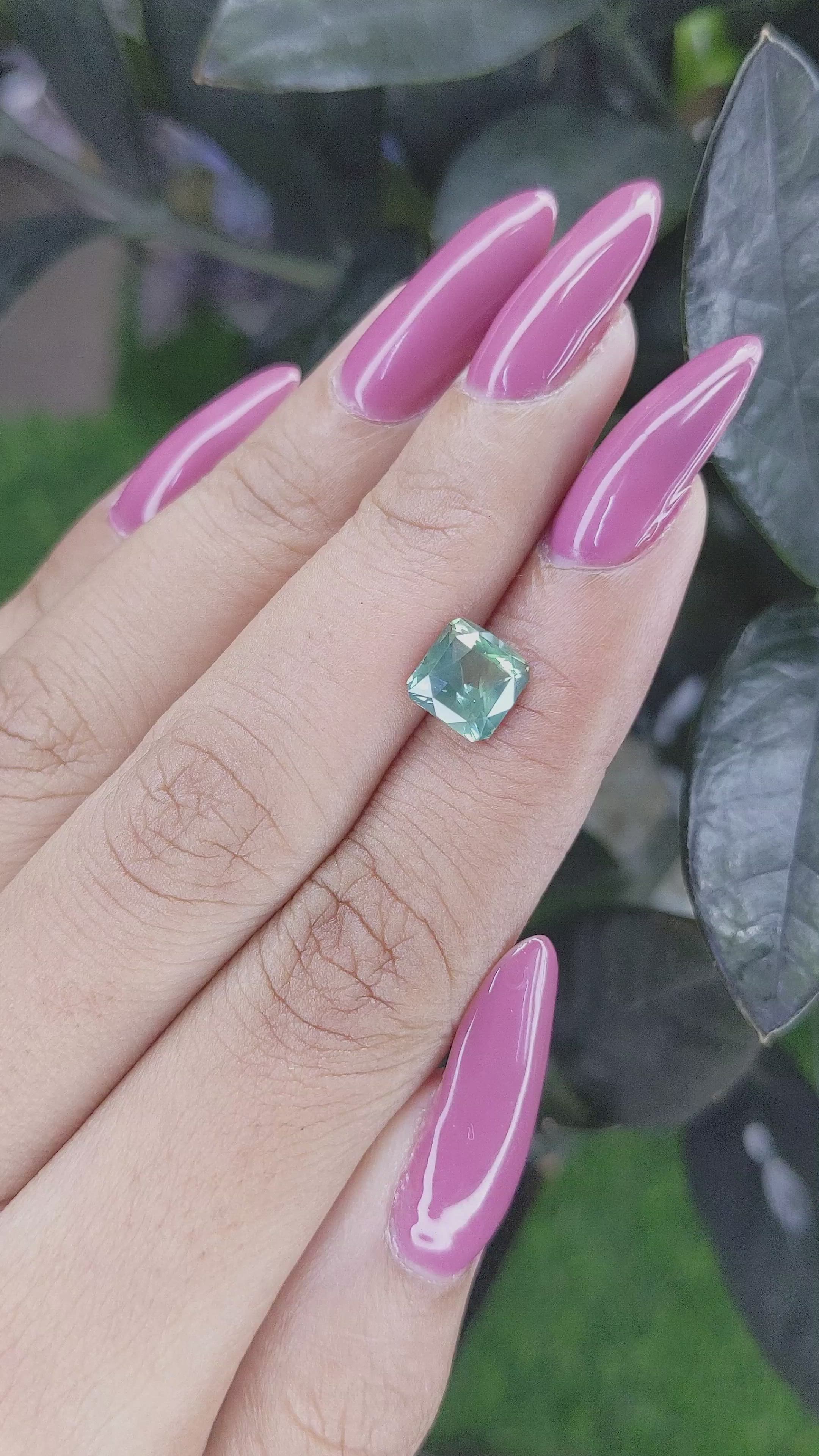 2.14 Ct. Bluish Green Sapphire from Madagascar Size Video