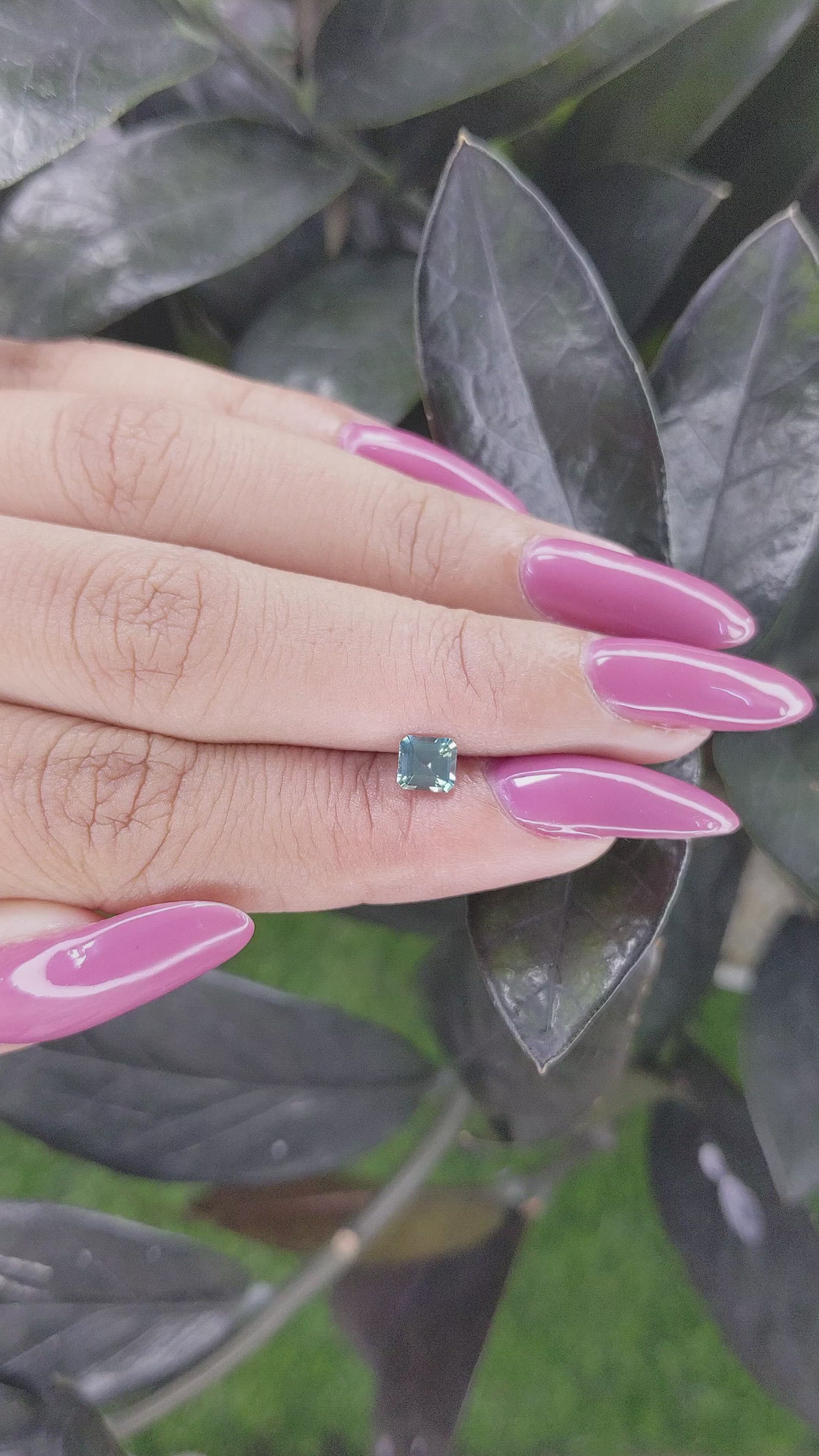 0.58 Ct. Bluish Green Sapphire from Madagascar Size Video